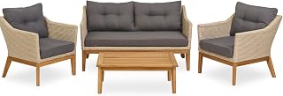Endorphin Larissa Lounge-Set 4 TLG. 2 Sessel 1 Sofa 1 Tisch Polyrattan Akazie im Teakholz Look Garten-Möbel-Garnitur