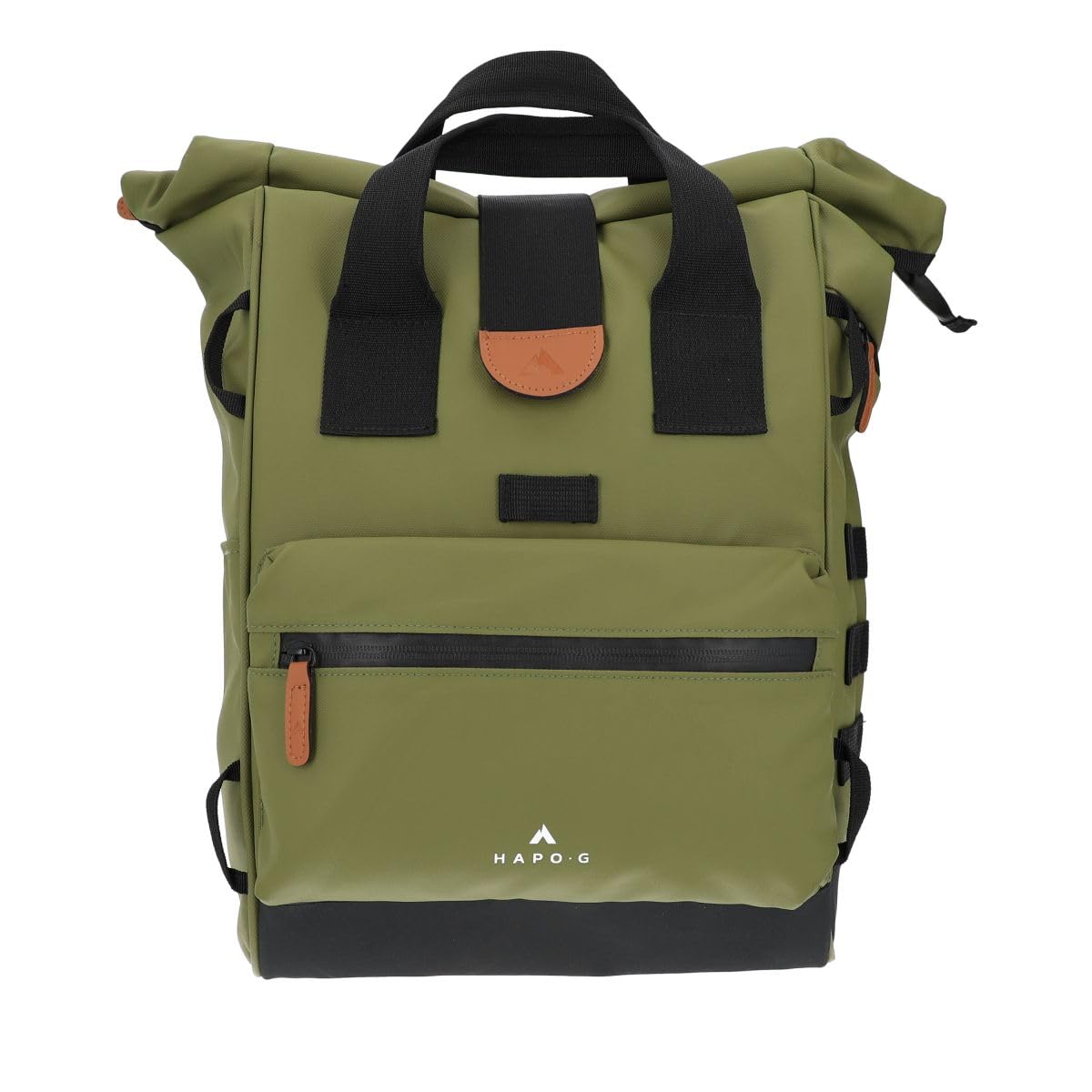 Hapo-G - Sacoche arrière roll-top convertible sac à dos MEDIUM - 22L - KAKI - Waterproof et déperlant - Compartiment ordinateur 14" - Poches zippées - Fixation porte-bagages - Idéal pour vélo