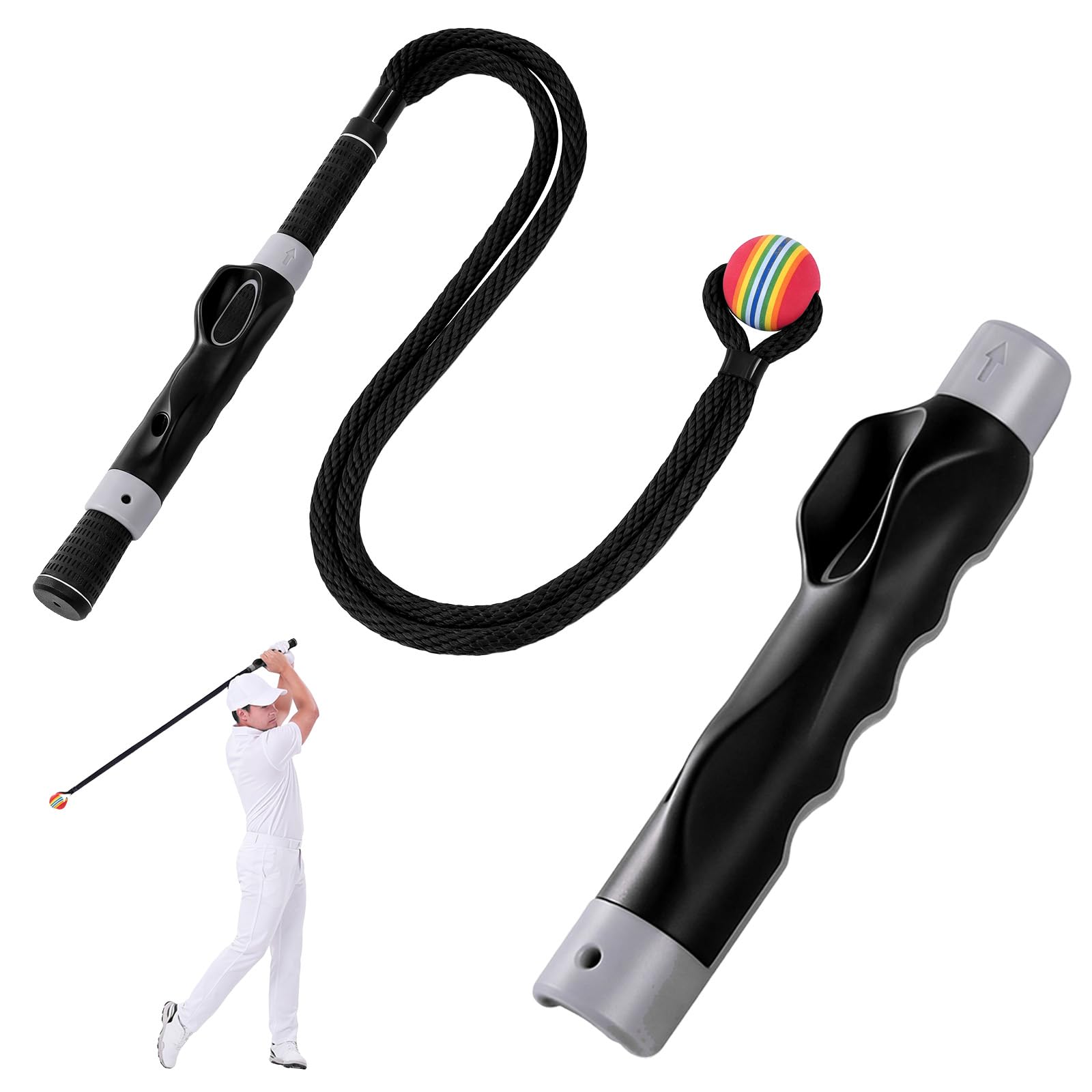 Golf Grip Trainer Golf Swing Trainer Rope Aid, Black