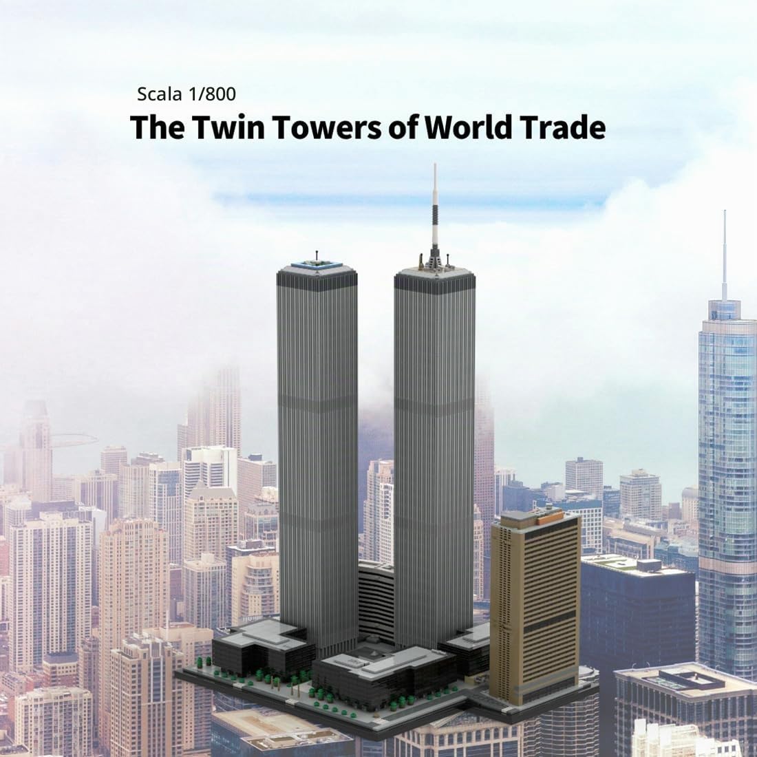 LootPop Twin Towers, MOC-177998 US New York Skyline World Trade Center, modello architettonico in scala 1:800, 7129 pezzi, blocchi di bloccaggio per adulti e appassionati di MOC