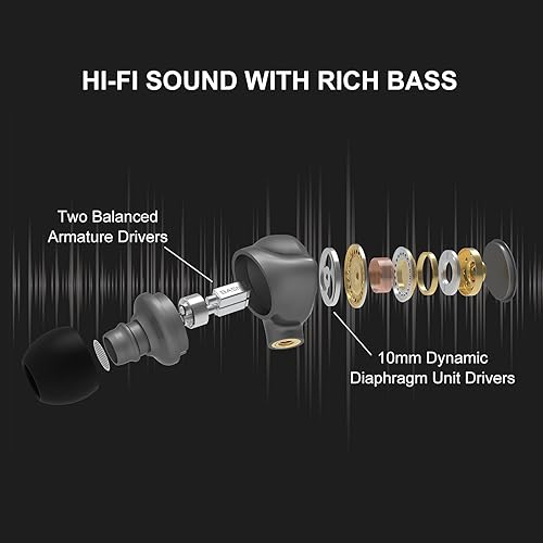 Miniatura 3 de BASN Metalen - Auriculares para monitores intrauditivos, músicos con aislamiento de ruido de 4 controladores IEM con graves profundos, dos cables
