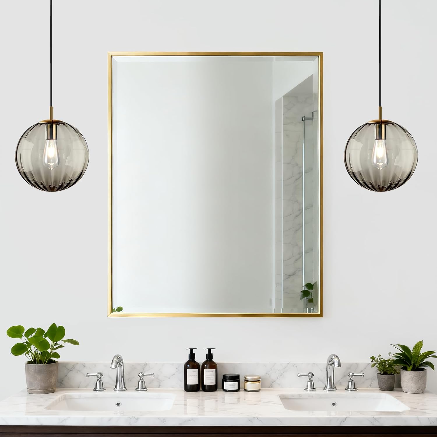 Modern Smoke Grey Glass Pendant Light, Kitchen Island Lighting 2-Pack Globe Pendant Light Fixtures Century Kitchen Island Pendant Lighting for Bedroom Living Dining Room Light Fixture (Without Bulb)