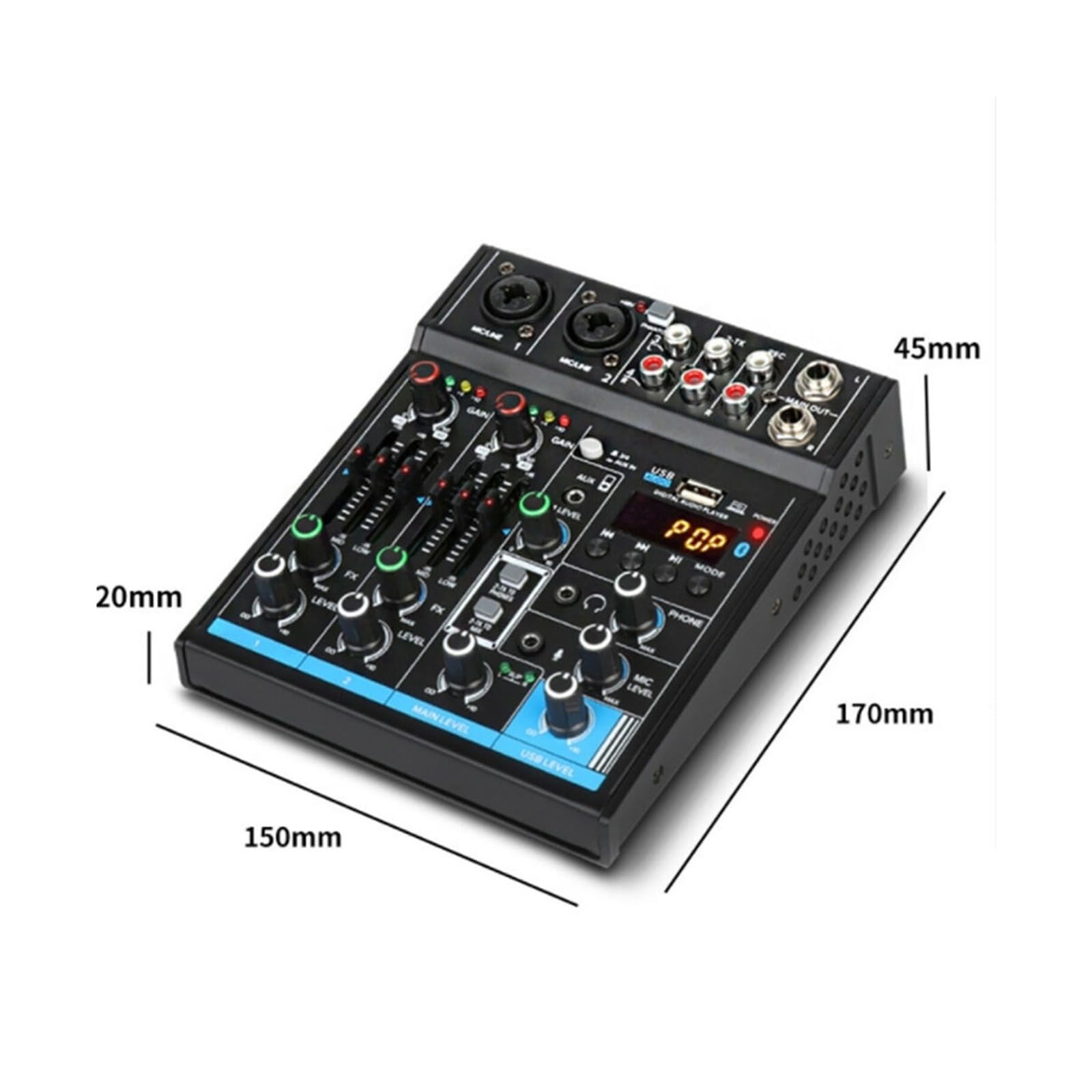 Mezclador de audio, Mini mezclador de estudio con interfaz USB 4 canales, tablero digital profesional for mezclas portátiles, compatible funciones