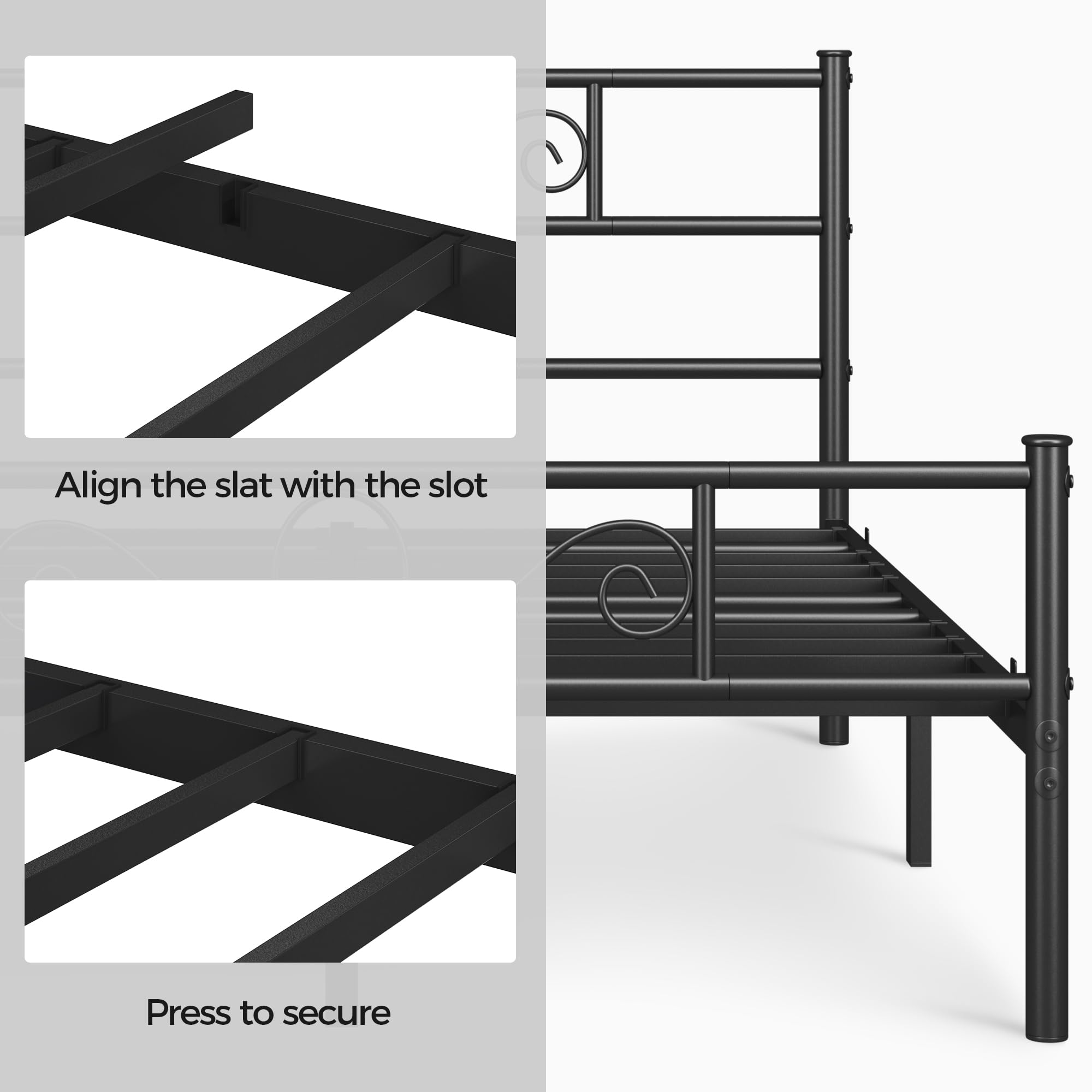 Yaheetech Cama Doble Hierro para Colchón de 135 x 190 cm Estructura Industrial de Metal Negro, Marco Base