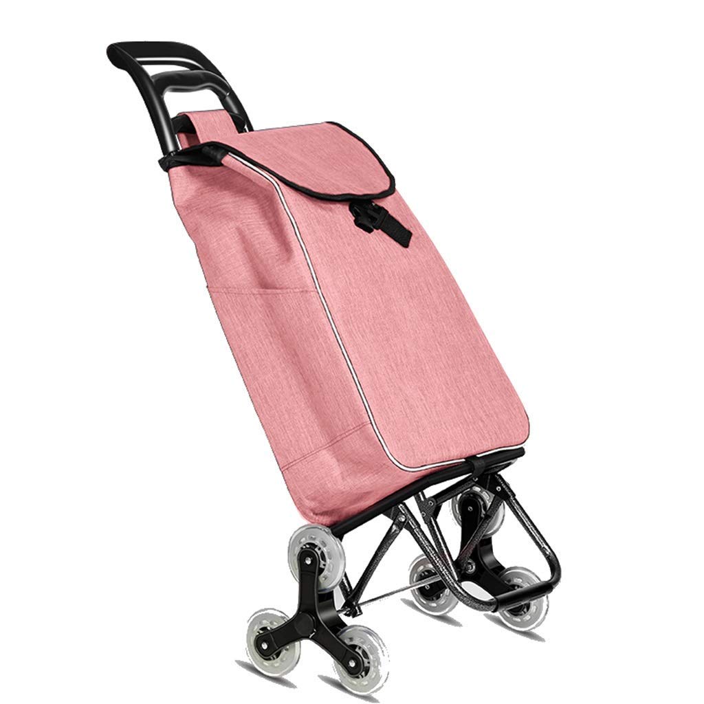 TKJfdTY Trolley Folding Shopping Trolley With 6 Wheels Grocery Stair Climbing Cart Waterproof/Detachable Market Storage Bag In Pink