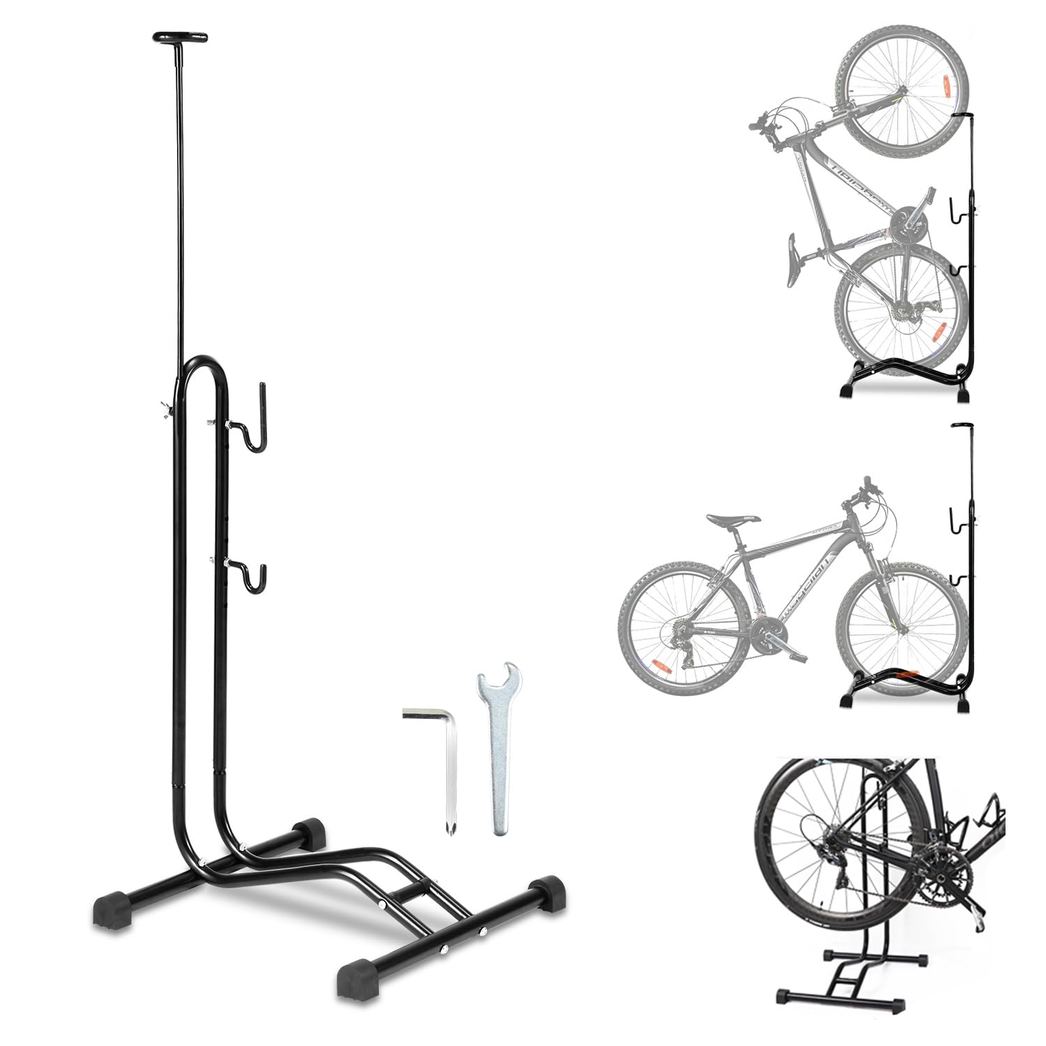 Soporte para bicicletas 3 en 1, suelo de 20 a 27,5 pulgadas, soporte de mantenimiento para bicicletas horizontal y vertical, altura ajustable, adecuado para rueda delantera o trasera, 42,5