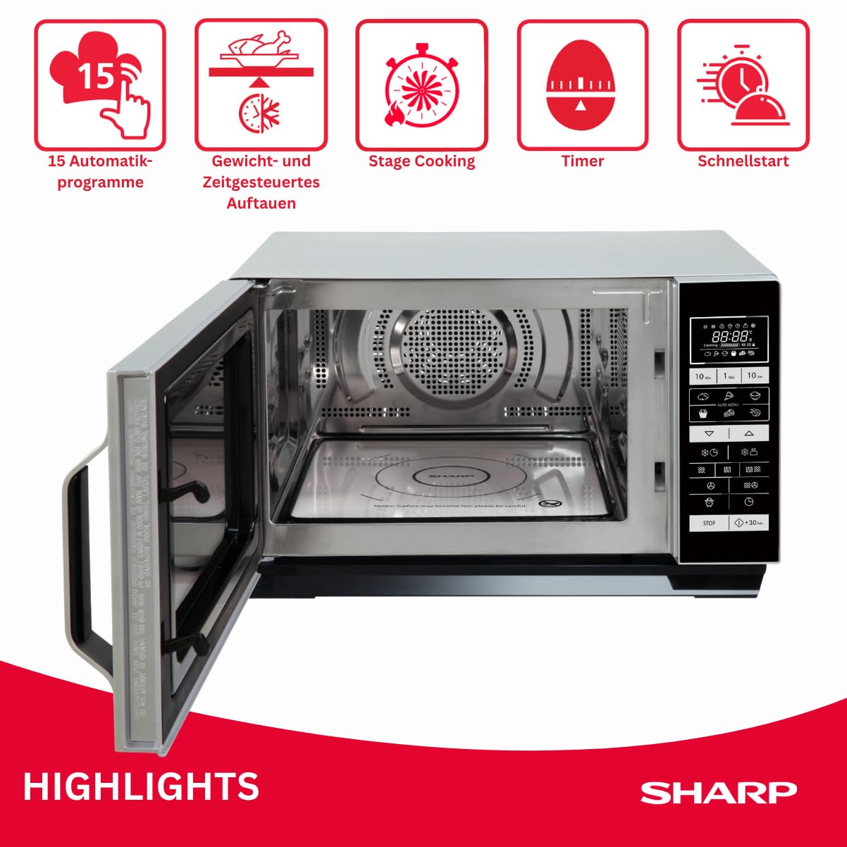 Sharp R-860S Micro-ondes Combiné 25 litres à plateau fixe - Argent