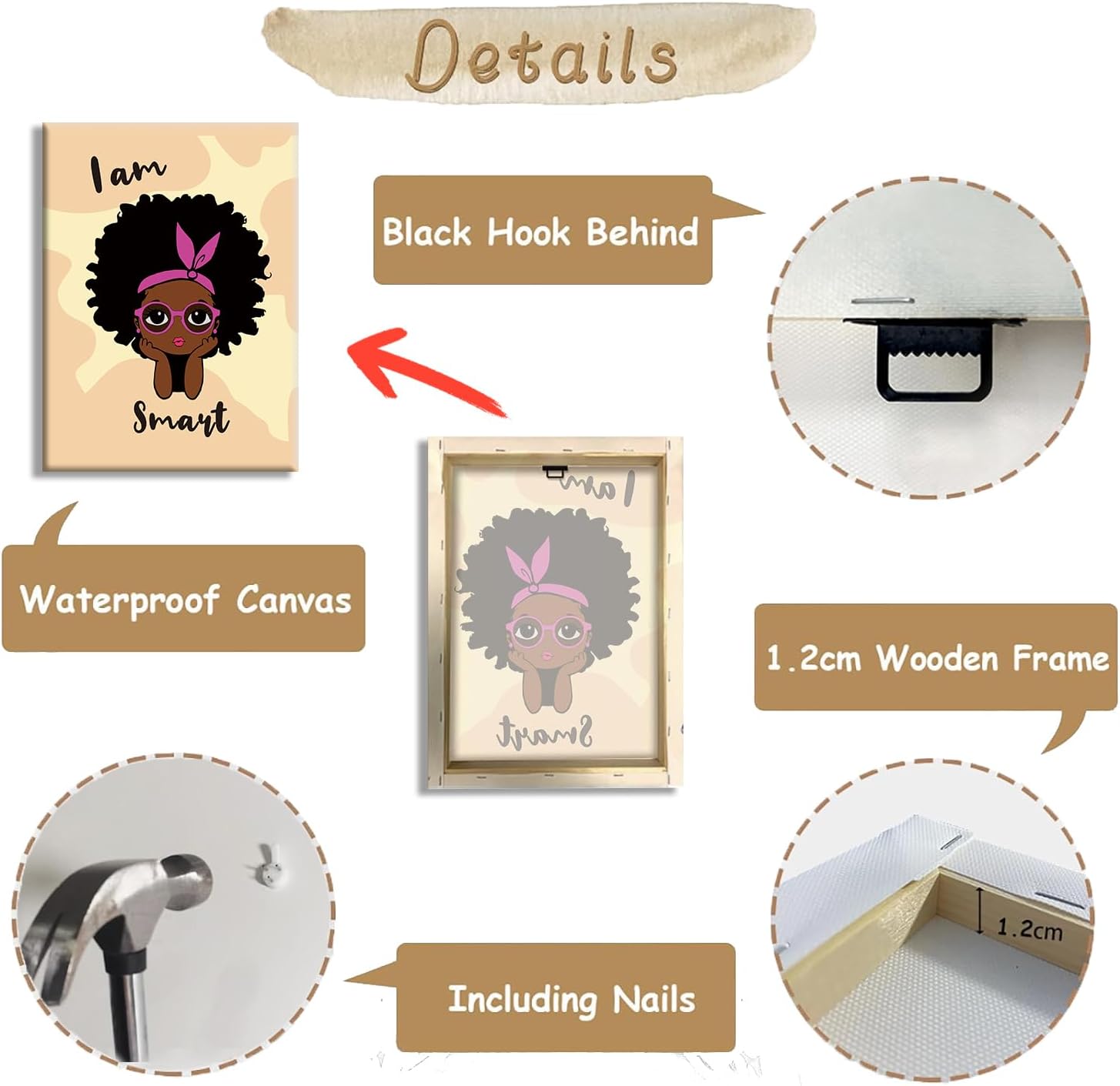 Framed Black Girl Canvas Wall Art,Motivational Black Girl Art poster,African American Girl Art Painting,Inspirational Black Girl Wall Art,Decor for Girls Bedroom,Wall Art for Bedroom,Set of 4,8"x10"