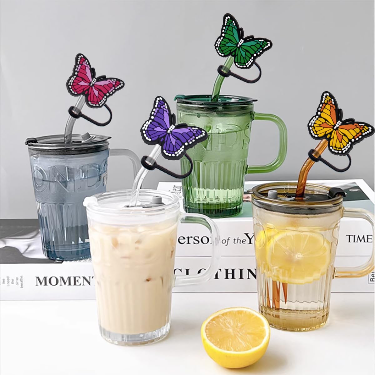 4 Stück Schmetterling-Strohhalm-Abdeckkappen – Für Stanley Cup & Andere Trinkhalme, Silikon, 10 Mm