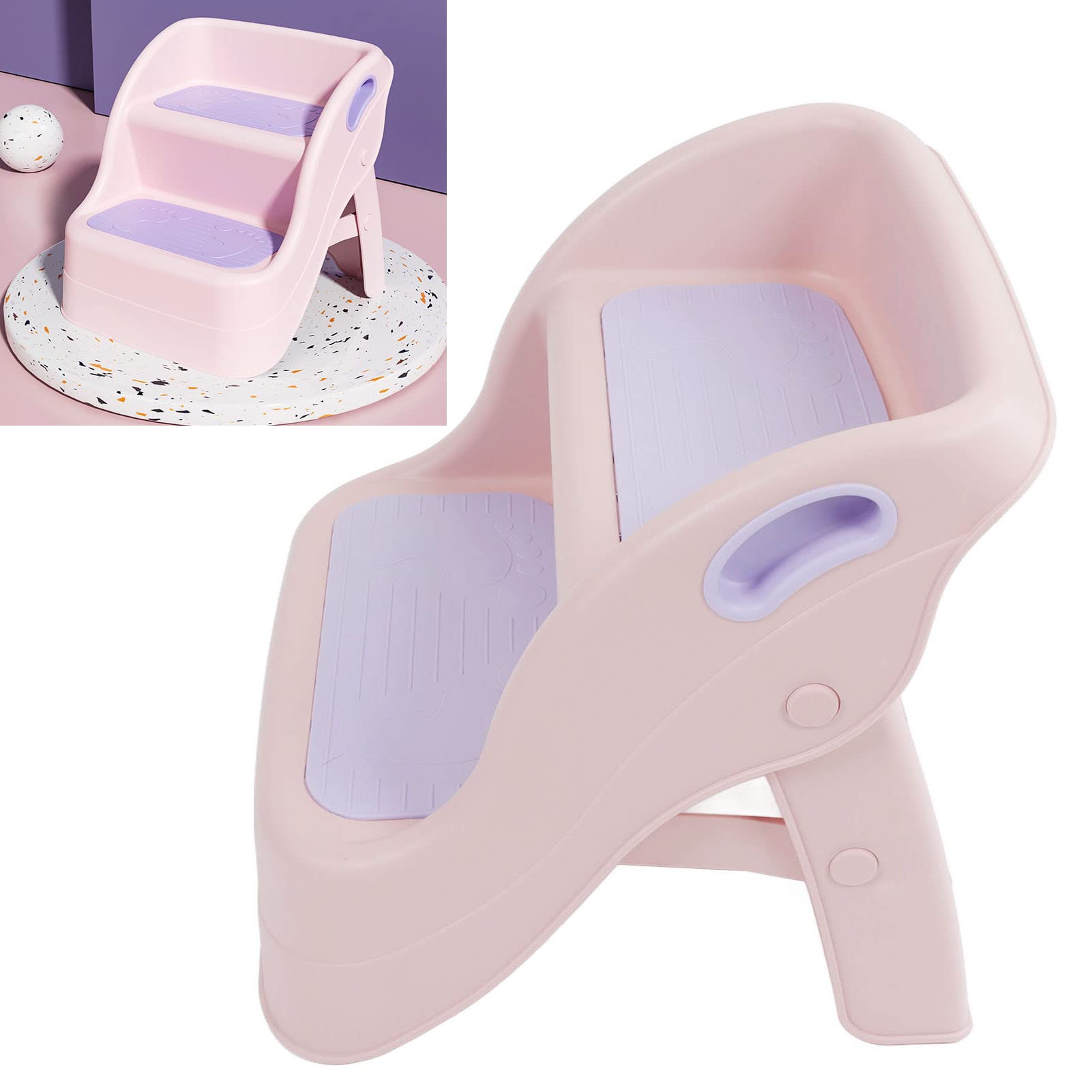 Sgabello a 2 Gradini, Sgabello da Bagno Antiscivolo per Bambini (Rosa porpora)