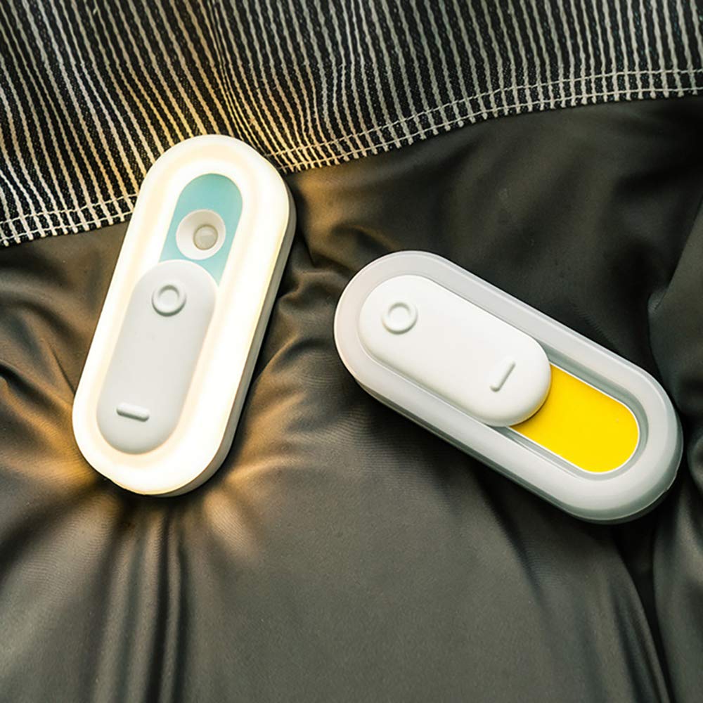 La luz del sensor, Armario de luz, LED portátil ligero de la noche, dos modos, USB recarga, interruptor deslizante magnético, Escalera, pasillo, baño, armario, dormitorio, cocina Pack de 2,Amarillo
