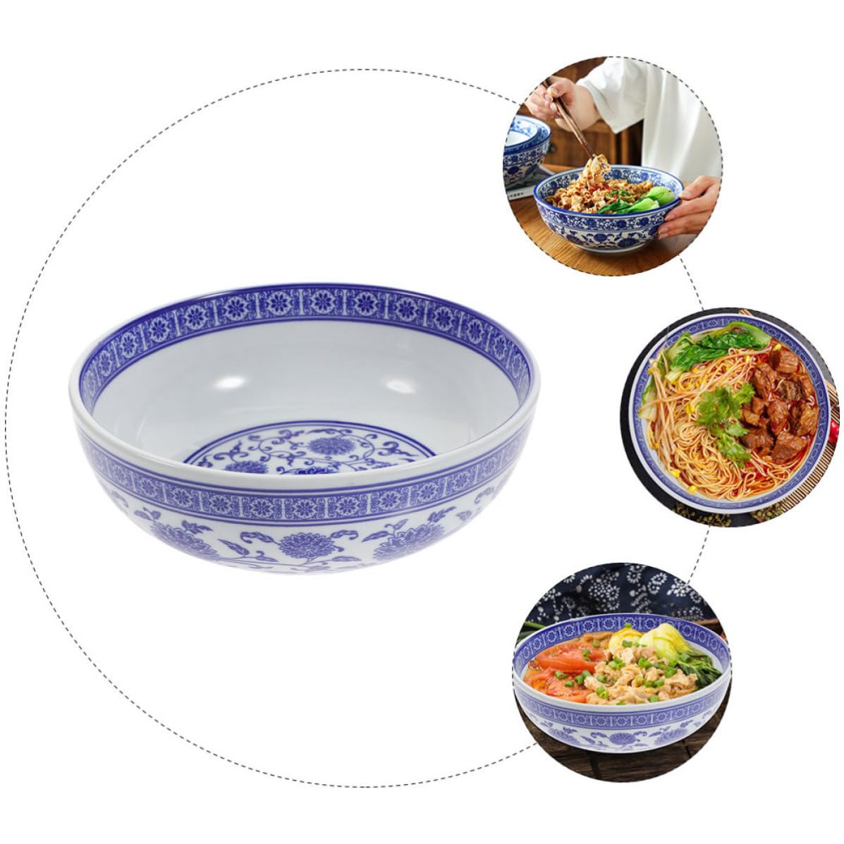 Tazón de Ramen de Cerámica Azul Superficie Lisa y Fácil Limpieza, Cuenco para Sopa Adecuado para Accesorios de Cocina y Uso Diario Hogar