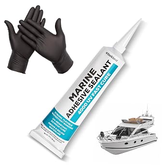 [3 oz] Marine Adhesive Sealant 4000 UV, White Semi-Permanent Watertight Bond Above & Below Waterline, UV Resistant Marine Caulk for Boats, Hatches, Decks & Fittings by Berkland, Compare to 4200