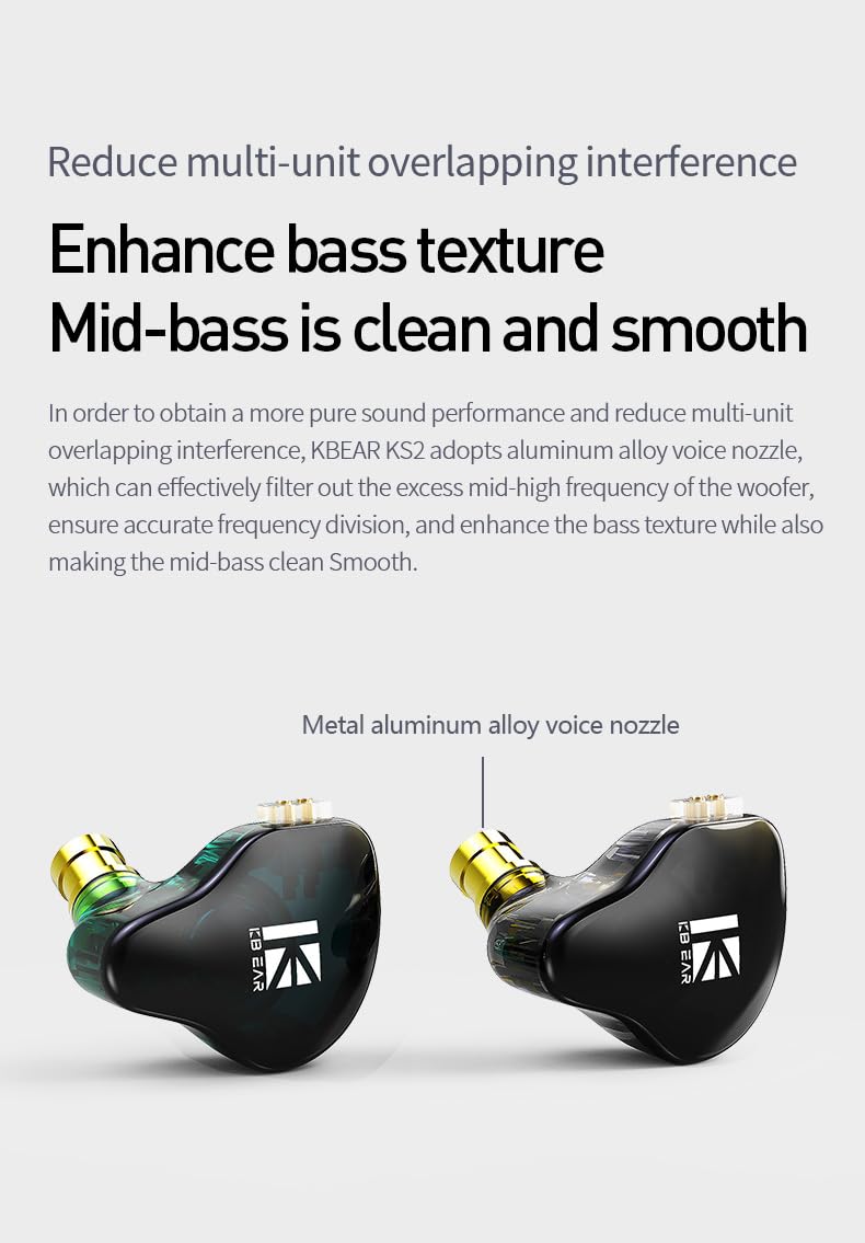 keephifi KBEAR KS2 IEM Casque Filaire avec Micro MEMS,10 mm PU+diaphragme Composite Biologique dans Les écouteurs,Division électronique de fréquence dans in Ear Monitor pour Musiciens,Jeux