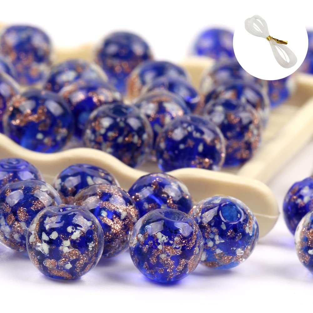 Gaiett100PCS 8mm Glow in The Dark Beads for Jewelry Making,Glow in The Dark Beads Glass Crystal Round Beads Big Hole with Rope for DIY Jewelry Craft Making Party Decoration(Royal Blue)