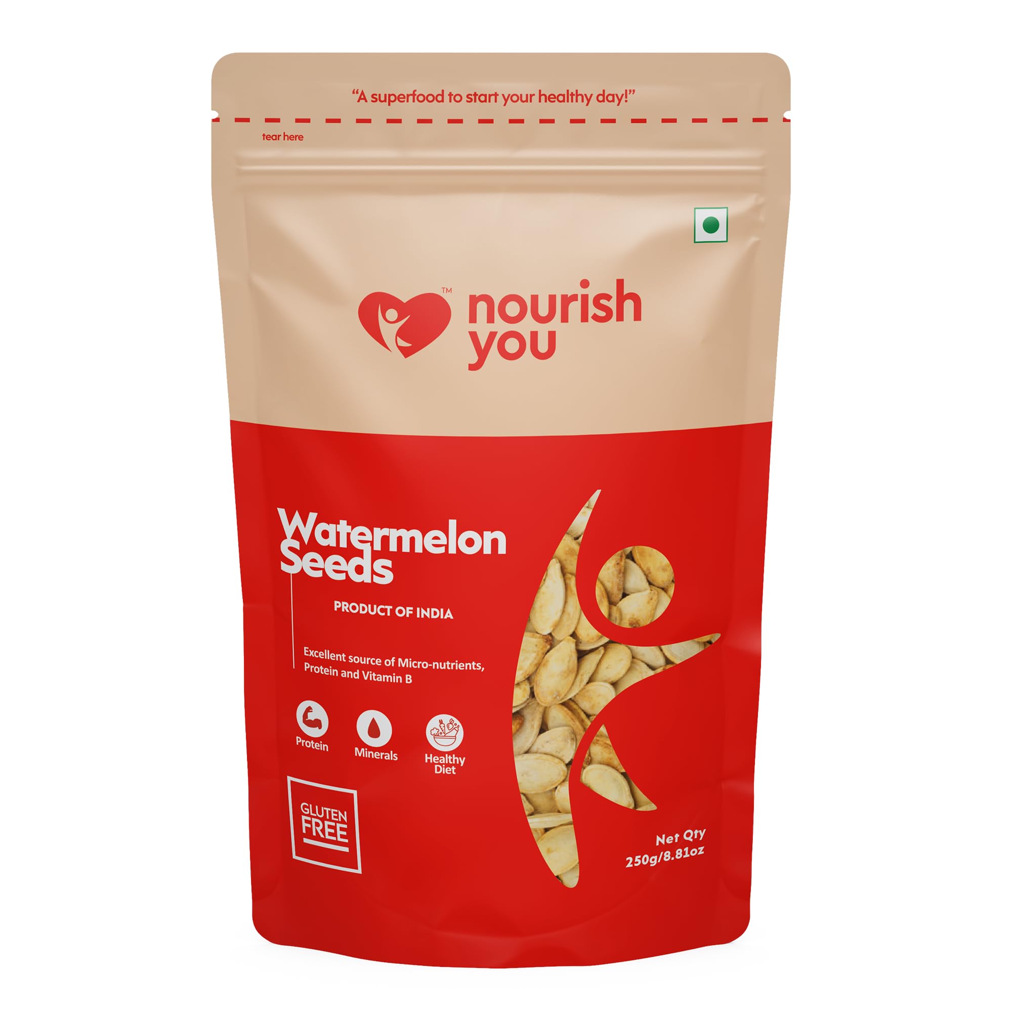 Nourish You Raw watermelon seeds 250 gm - | High in Protein Seeds | Raw Watermelon Seeds for Eating | Tarbooj Beej | Magaj Seeds | Non - GMO | Nutrients Rich | Source of Antioxidants | Fiber Rich |