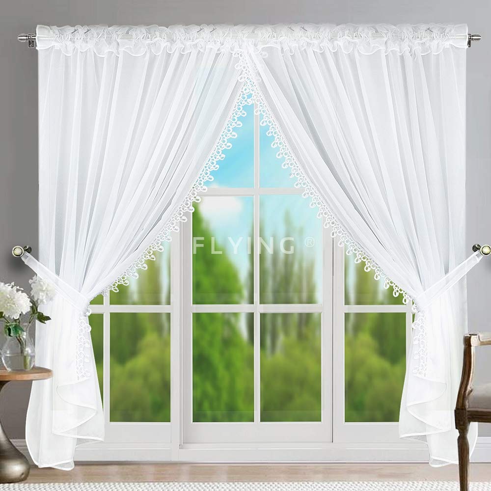 FKL DESIGN Home Deco LB-11-AFKL Rideau de Balcon Rideau prêt à l'emploi pour Balcon en Voile avec Volants gipure Blanc différentes Versions LB-11-A (250 x 400 cm)-400