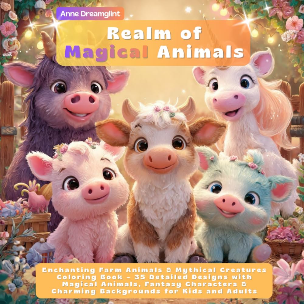 Realm of Magical Animals - Enchanting Farm Animals & Mythical Creatures Coloring Book: 35 Detailed Designs with Magical Animals, Fantasy Characters & ... Adventure Coloring Books for Creative Kids)