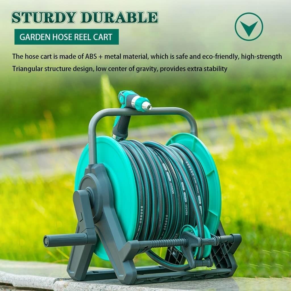 Portable Hose Reel Cart with 30m PVC Water Pipe, Wall-Mounted & Floor Use Garden Hose Organizer, Adjustable Water Gun, Easy Assembly(Hose Cart+25m Pipe)