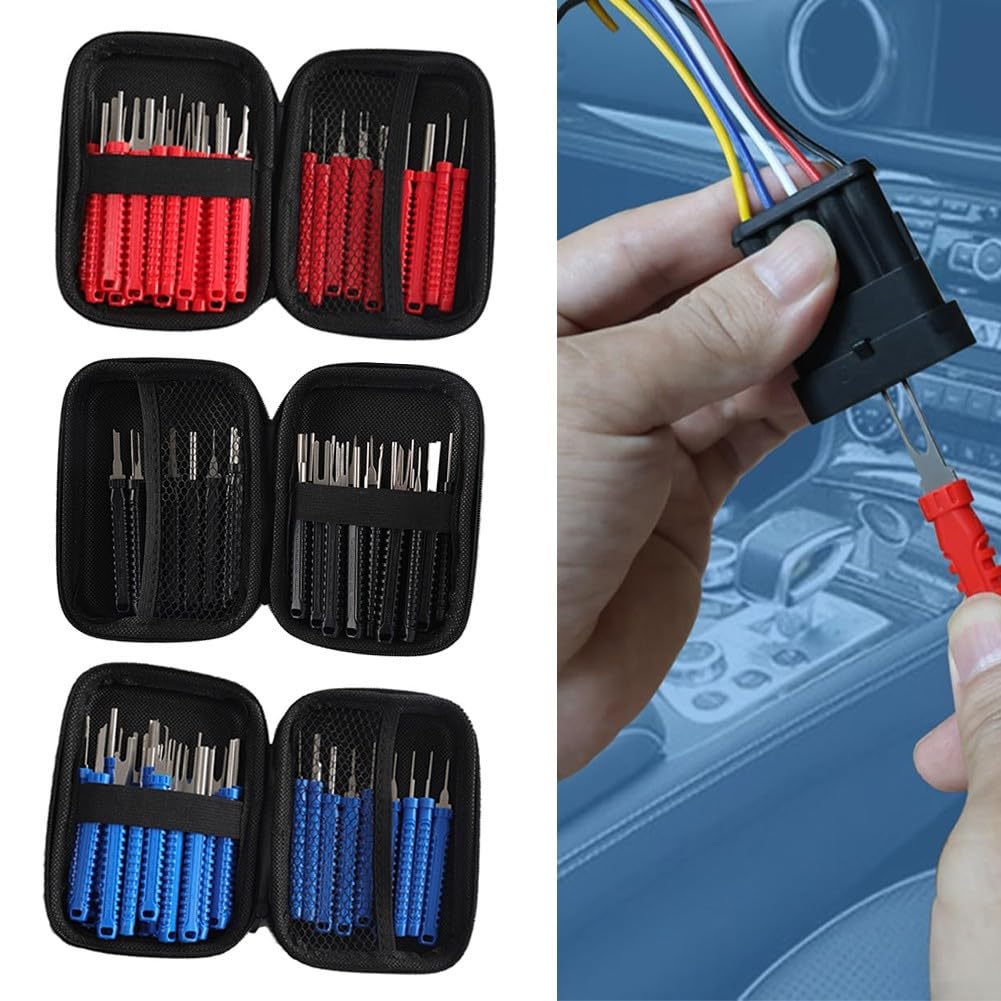 Kit di 21 estrattori di terminali per connettori elettrici e riparazione cavi con ganci angolati e acciaio inossidabile (rosso)