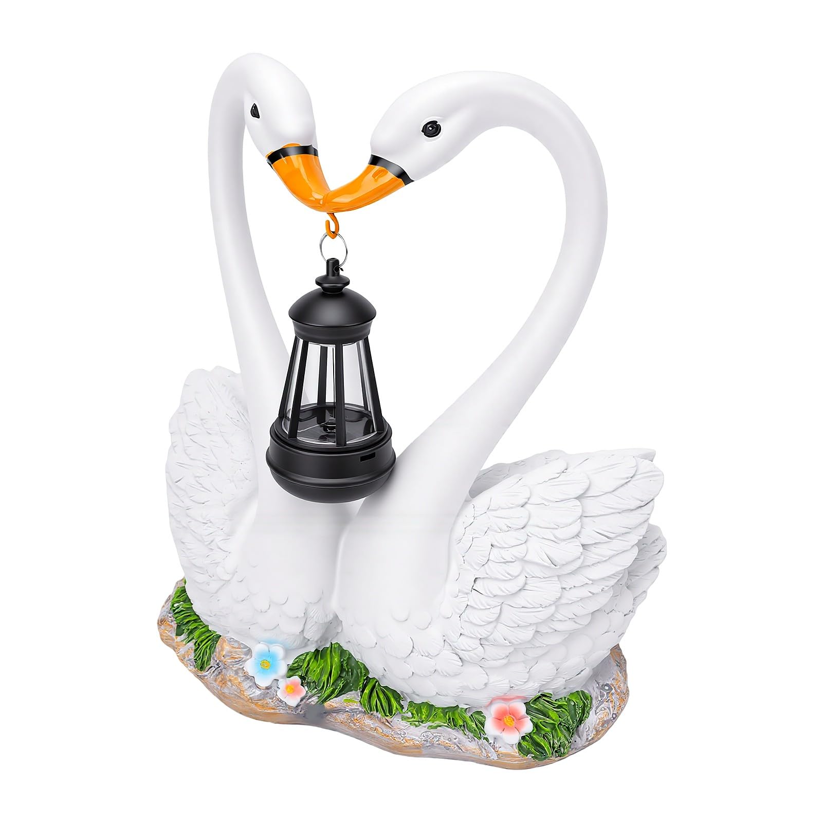 Gonetre Solar Swan Garden Statue with Hanging Lantern Light, 9.84in Resin