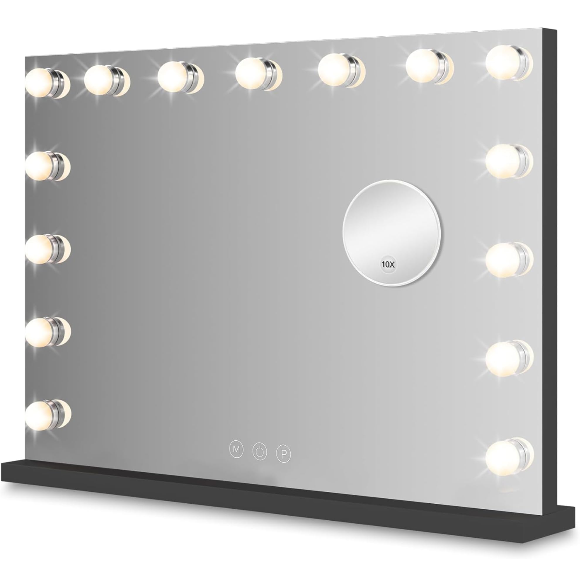 Bayt Miroir Maquillage Hollywood LED, 58 x 46 cm – Miroir Coiffeuse Lumineux avec 18 Ampoules Dimmables | 3 Couleurs de Lumière, Écran Tactile & Miroir Grossissant 10x, Noir