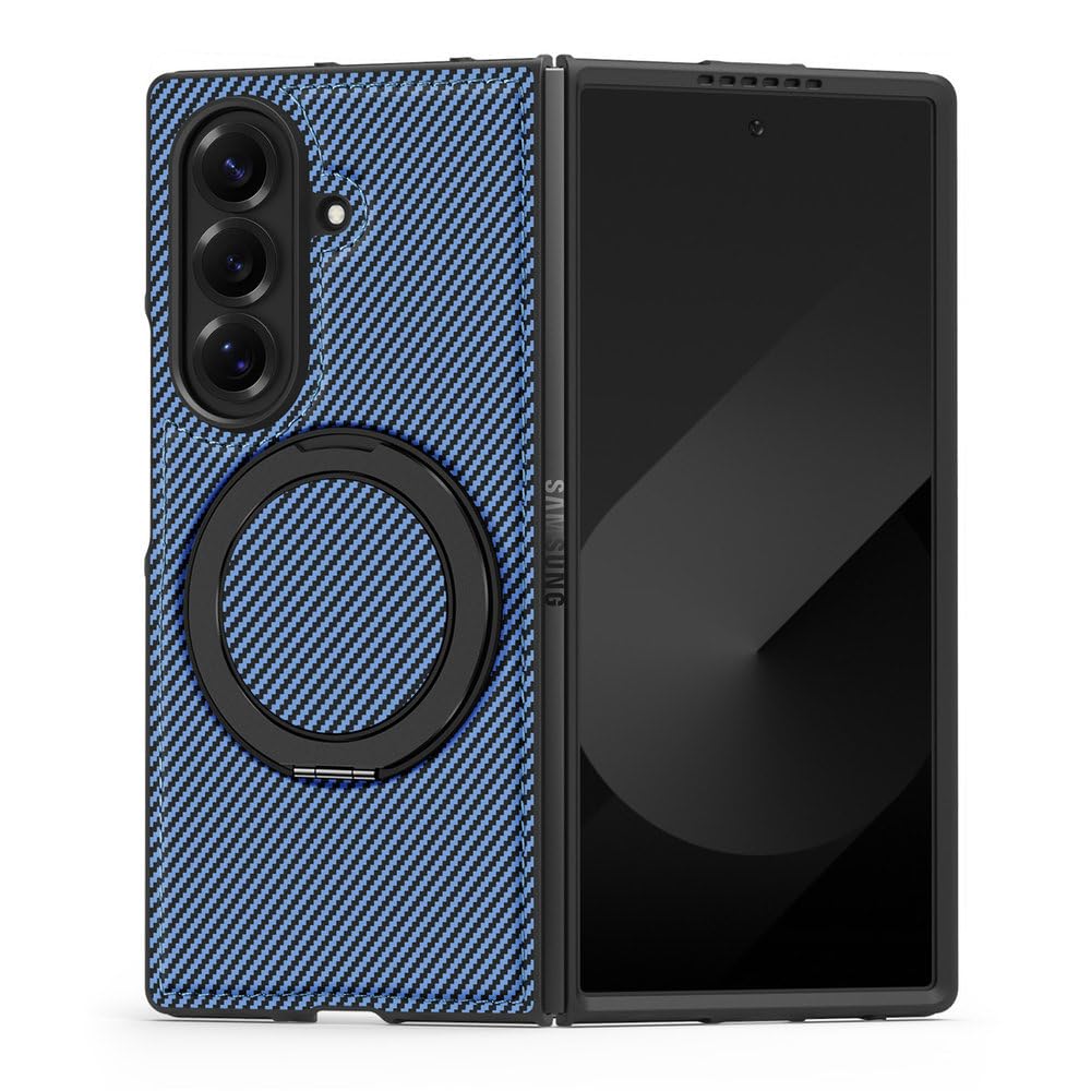 Funda para teléfono PC con Soporte de Anillo magnético con patrón de Fibra de Carbono para Samsung Galaxy Z Fold 8 Ultra 7 6 5 4, Carga inalámbrica, Resistente a Golpes, Color Azul Peak, para Samsung
