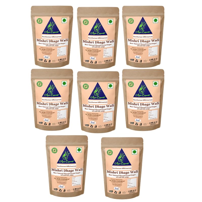AJ AGRI EXPORTS Rock Sugar - Rock Sugar Crystals for Natural Sweetening in Beverages, Desserts, and Confectionery | Non-GMO (400 Gram) (Pack of 8)