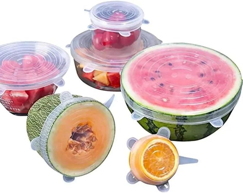 Silikon Streç Kapak Seti, Gıda Saklama Kabı Kapağı, Plastik, Çok Renkli, 6'lı Set, Elde Yıkanabilir