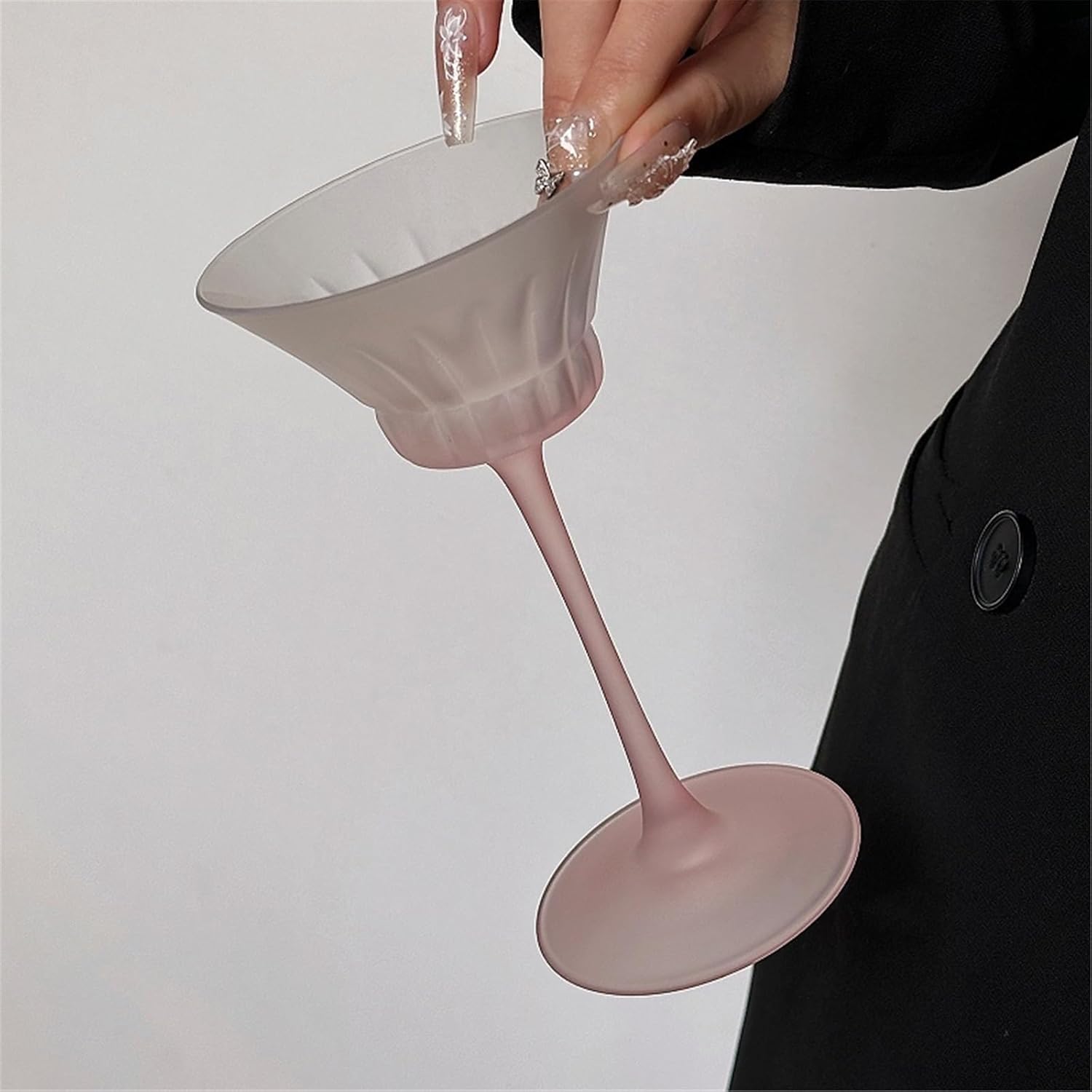 Drinkware Gin Cocktail Goblet Glass, 110ml Pink Frosted Wine Champagne Stemmed Glasses for Dinners(Clear)