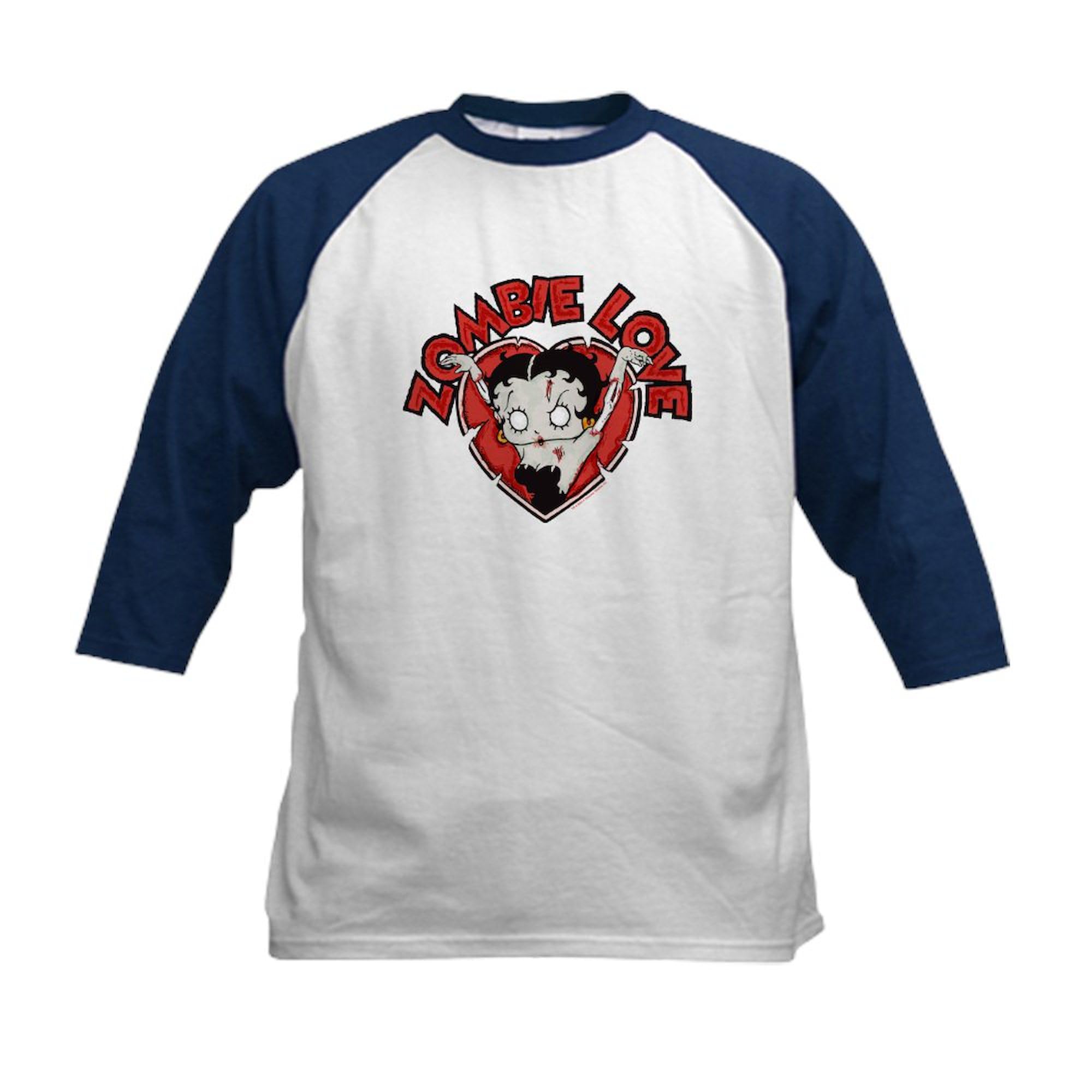 CafePress Betty Boop Zombie Love Kids Baseball T Shirt Kids Cotton Baseball Jersey, 3/4 Raglan Sleeve Shirt Navy/White