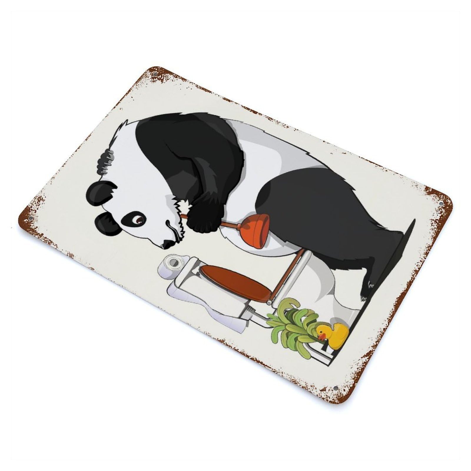 Panda Bear Fixing Toilet Retro Metal Sign 11.8"x7.9", Classic Wall Plaque for Garage, Pub Or Kitchen