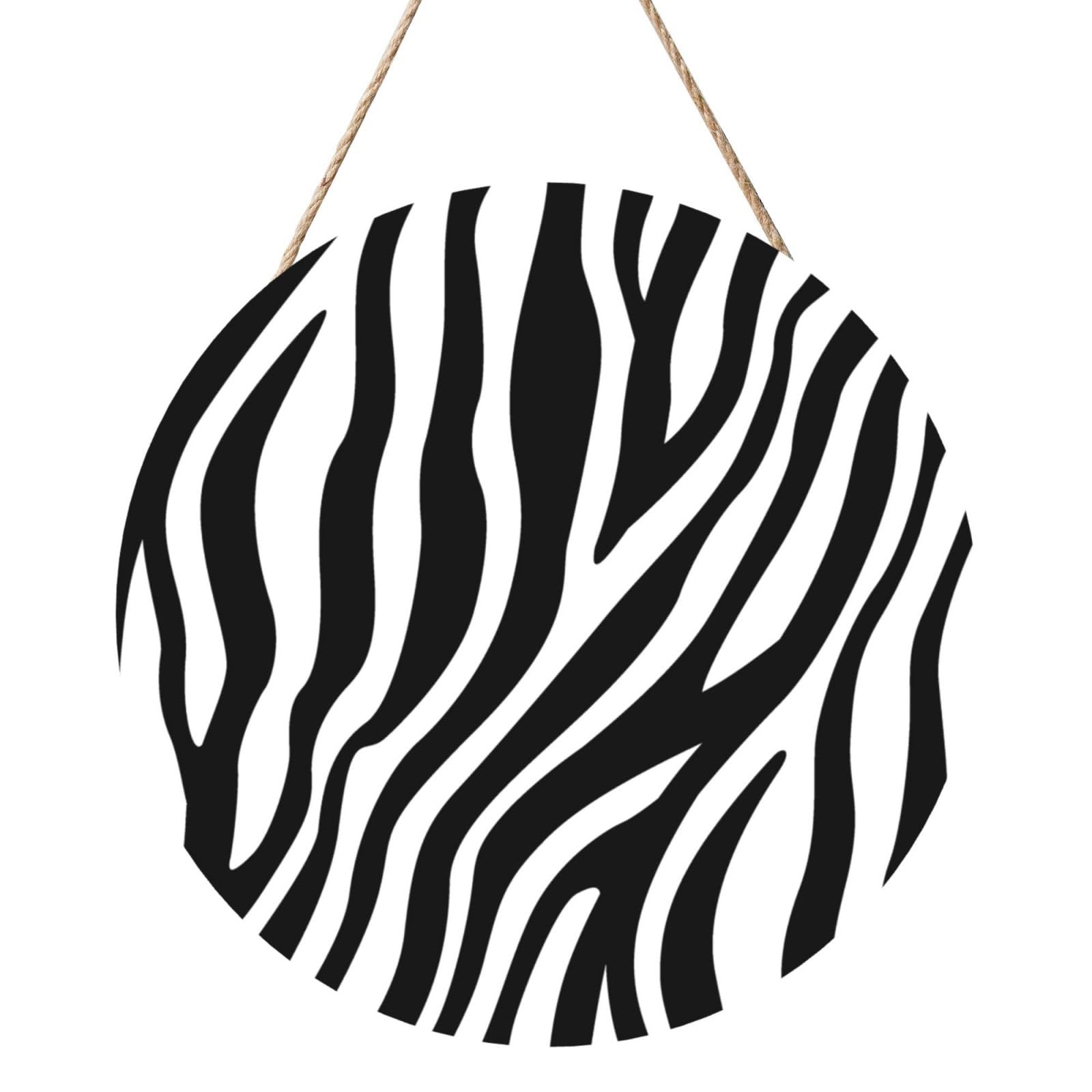 InOmak Zebra Print Print, Round Wood Panel Painting 12 in, Wall Hanging Painting For Home