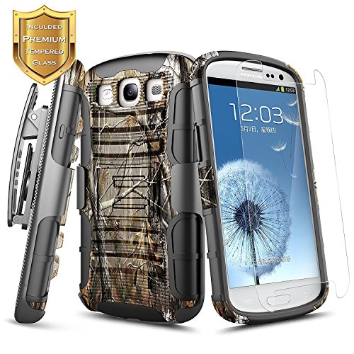 Galaxy S3 Case w/ [Tempered Glass Screen Protector], NageBee [Heavy Duty] Armor Shock Proof [Belt Clip] Holster [Kickstand] Combo Rugged Case for Samsung Galaxy S3 S III I9300 GS3 All Carriers -Camo