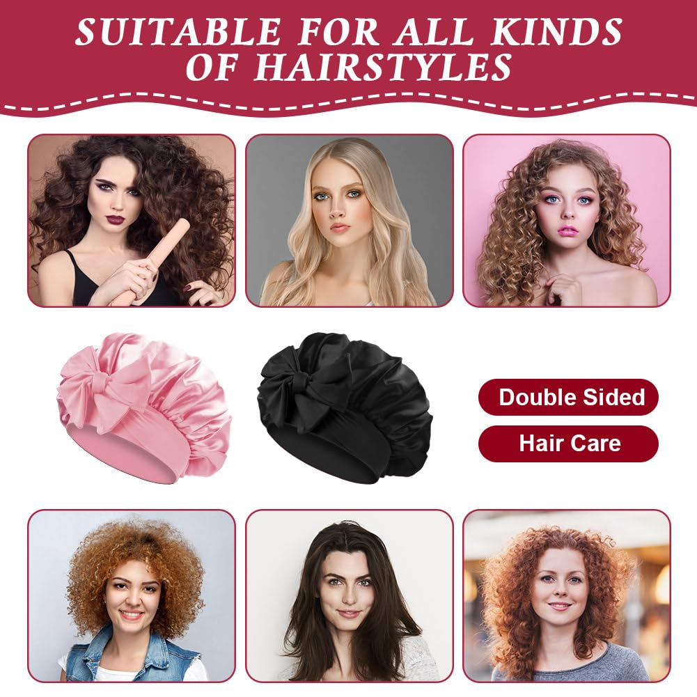2 Pcs Bonnet Satin Cheveux Nuit avec 2 Élastiques Cheveux, Texturé