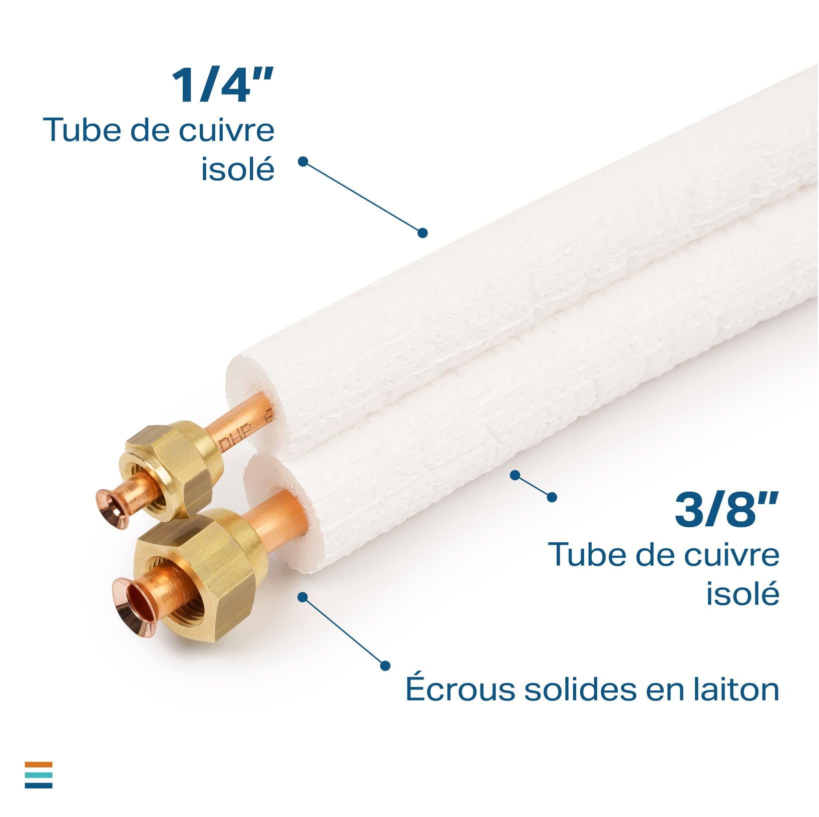 Liaison frigorifique 1/4 3/8 | Tuyau de Cuivre Tube en Cuivre pour Climatiseur| Tuyau clim 1/4 3/8 | Tube climatisation split| 9000/12000 BTU| 1-25m(Avec Écrous, 4m)