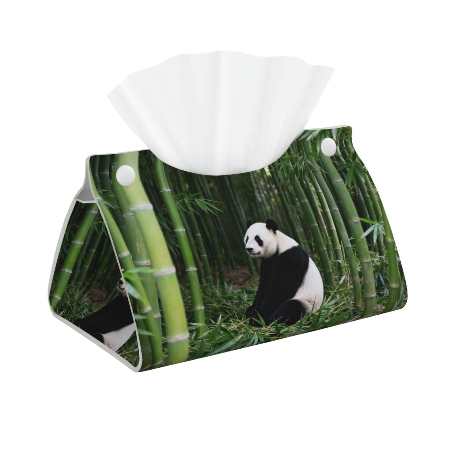 Panda eating Long Leather Tissue Box Cover-Waterproof PU Leather Tissue Holder for Bathroom, Decorative Rectangular Tissue Case
