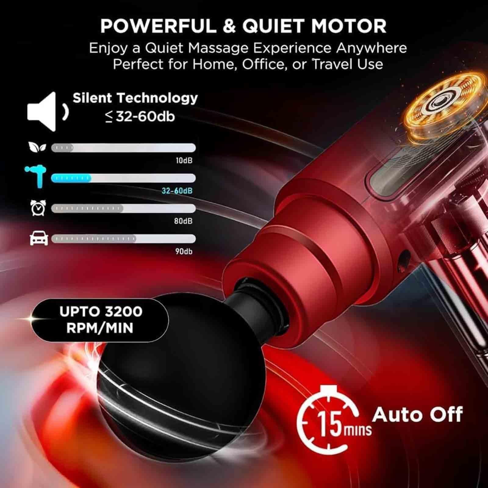 Pistolet De Massage des Tissus Profonds, Portable avec 4 Têtes De Massage, Écran Tactile LCD pour La Relaxation des Épaules, du Dos Et du Corps Red,13 * 13 * 5cm