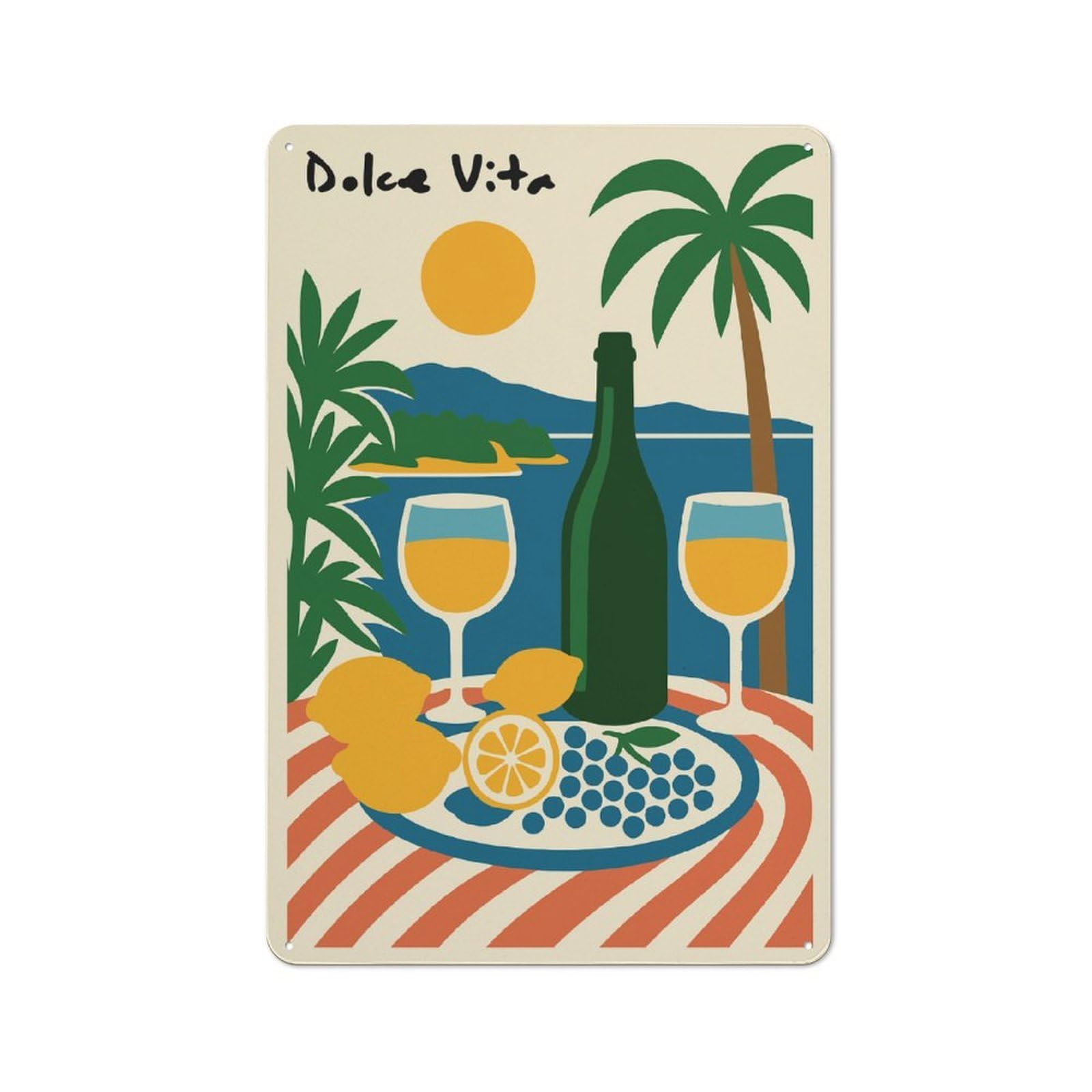 Junmoney Style-6 Classic Dolce Vita Beach Scene Metal Sign 30X20cm, Classic Pub Decor For Diner, Restaurant, Shed Or Kitchen