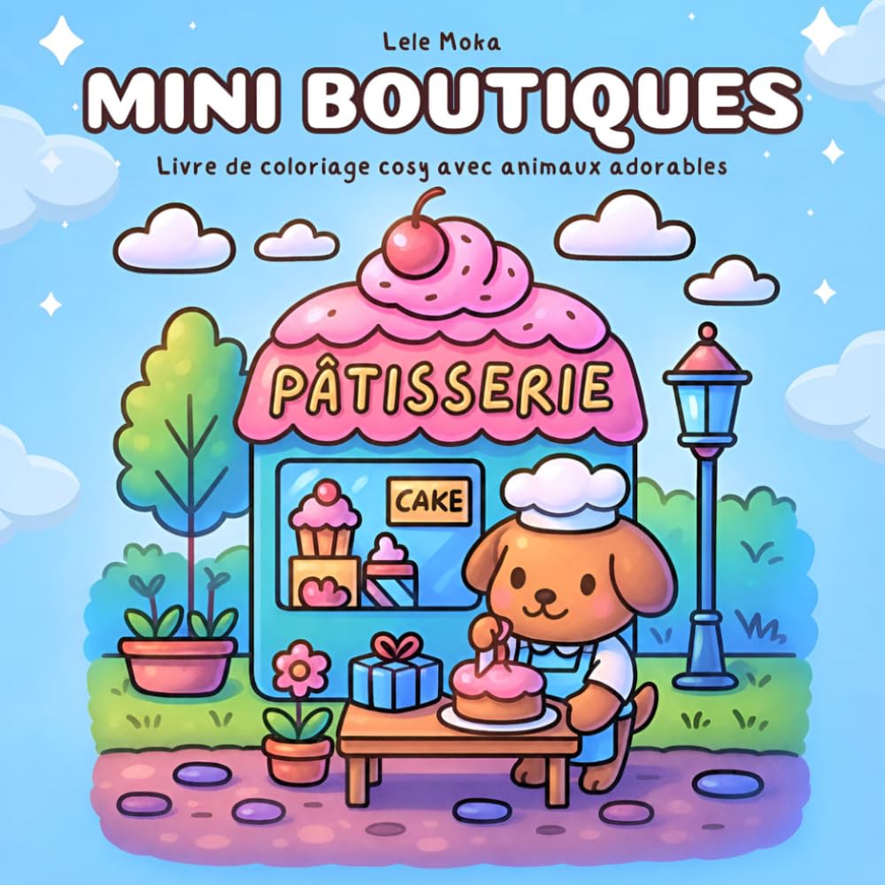 Mini boutiques cosy à colorier: Livre de coloriage mignon pour adultes et ados avec animaux adorables, boutiques kawaii et dessins faciles