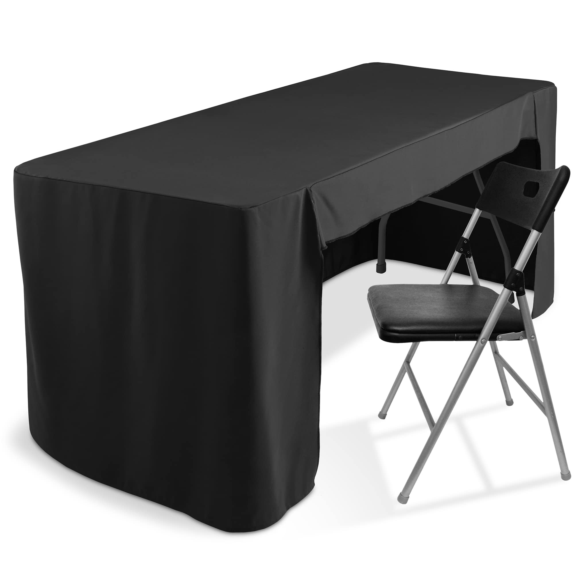 Lann's Linens Premium 6' Trade Show Table Cover - Open Back Fitted Tablecloth - Black