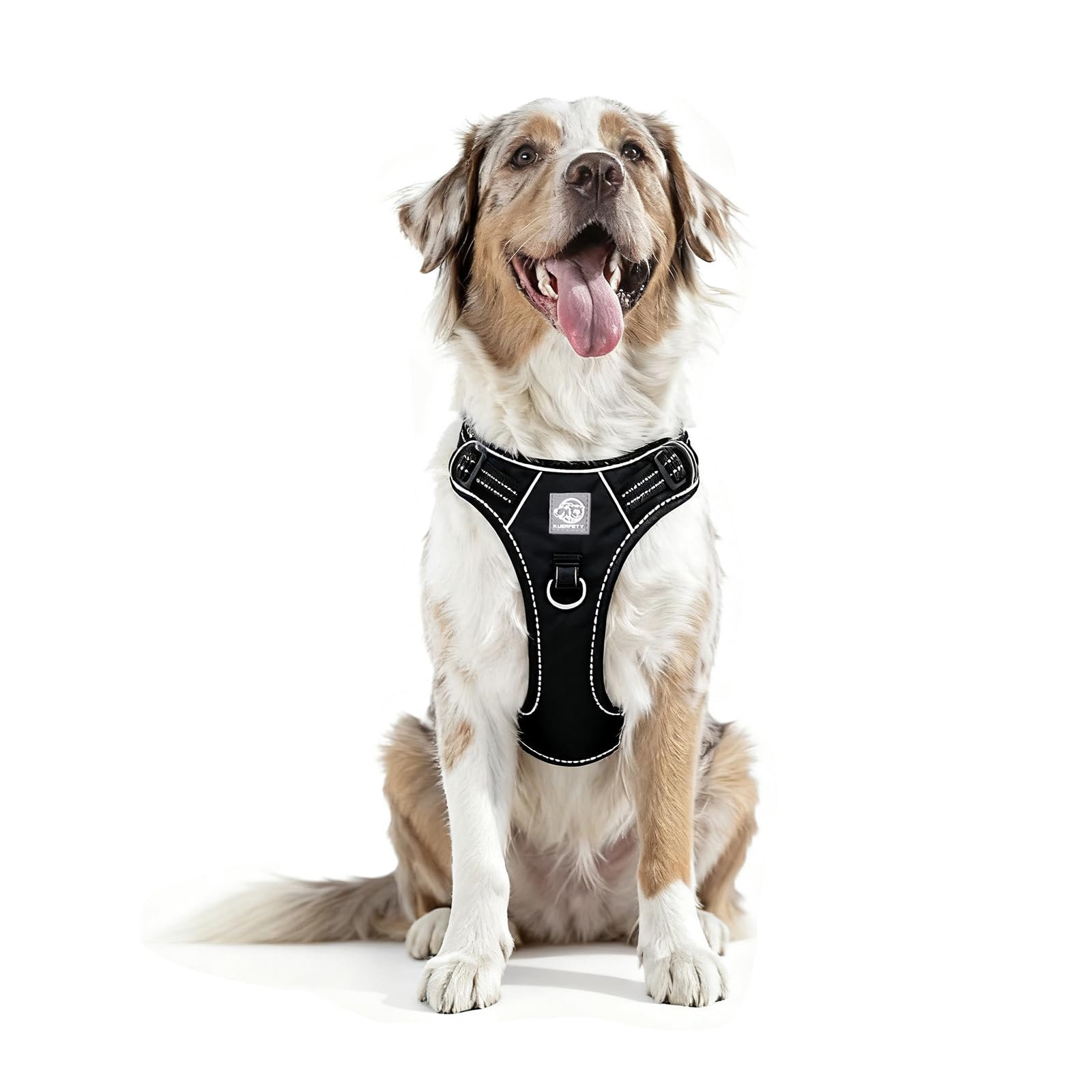 Padded Dog Harness with Handle, No Pull Reflective Oxford Vest, Adjustable Soft Chest Strap with Double Leash Rings for Large Breed Dogs (L, Black)