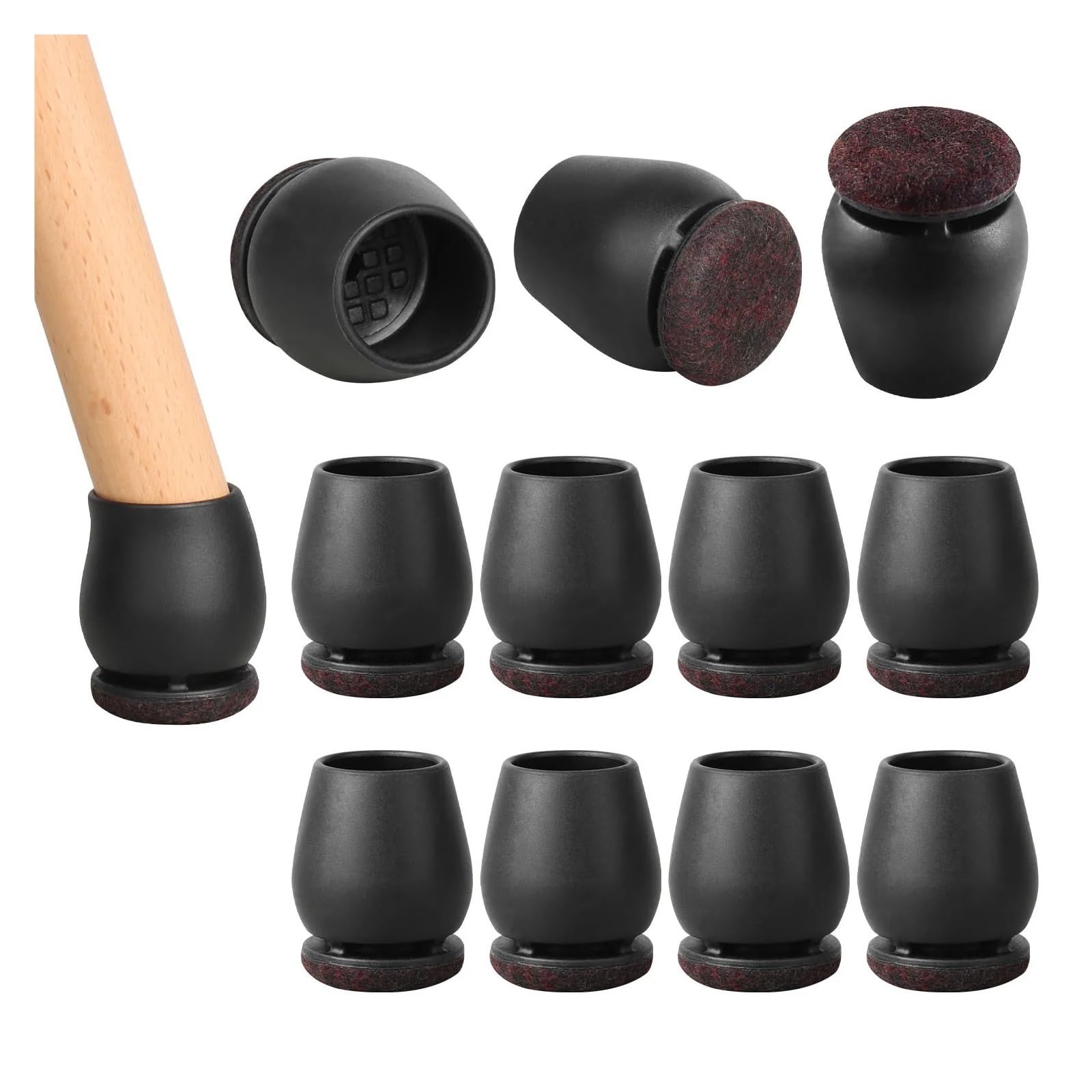 16 Tapas de Fieltro for Patas de Silla, Protectores de Silicona for pies de Mesa, Cuadrados y Redondos, for Movimiento Libre, evitan arañazos en el Suelo y reducen el Ruido.(Round 20-28mm)