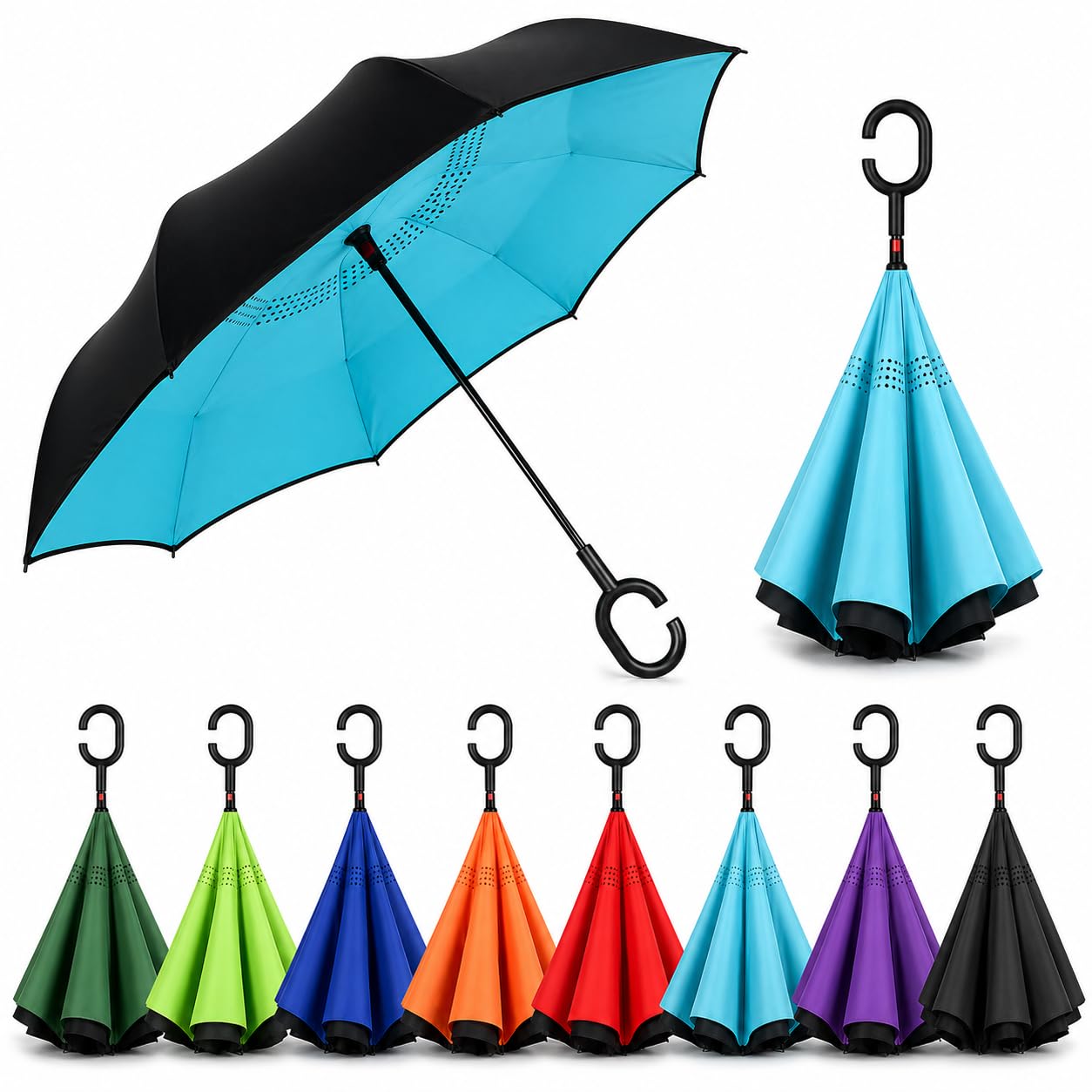 Barasti Inverted Windproof Umbrella for Men & Women with C-Shaped Handle, Double Layer Reverse Folding Umbrella, Hands-Free Compact Rain & Sun Protection Umbrella-image-32