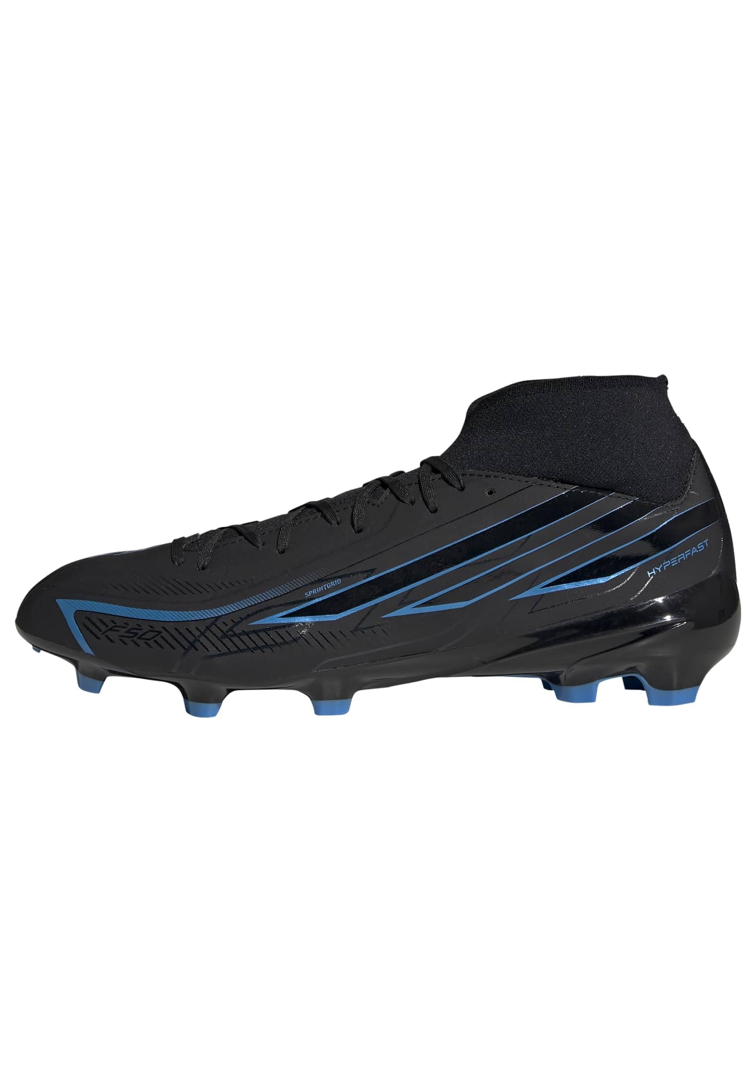adidas Unisex F50 Hyperfast League Mid Firm Ground Football Boots Shoes, core Black/core Black/Lucid Ray Blue, 12.5 UK