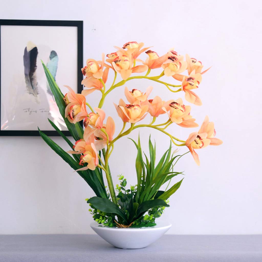 Sbziojhdr D Artificial Flowers, Ecor Artificial Flowers With Vase Orchi Quality Ceramics Vaseilk Floweret For Home Ecoration Faux Flowersd(D)