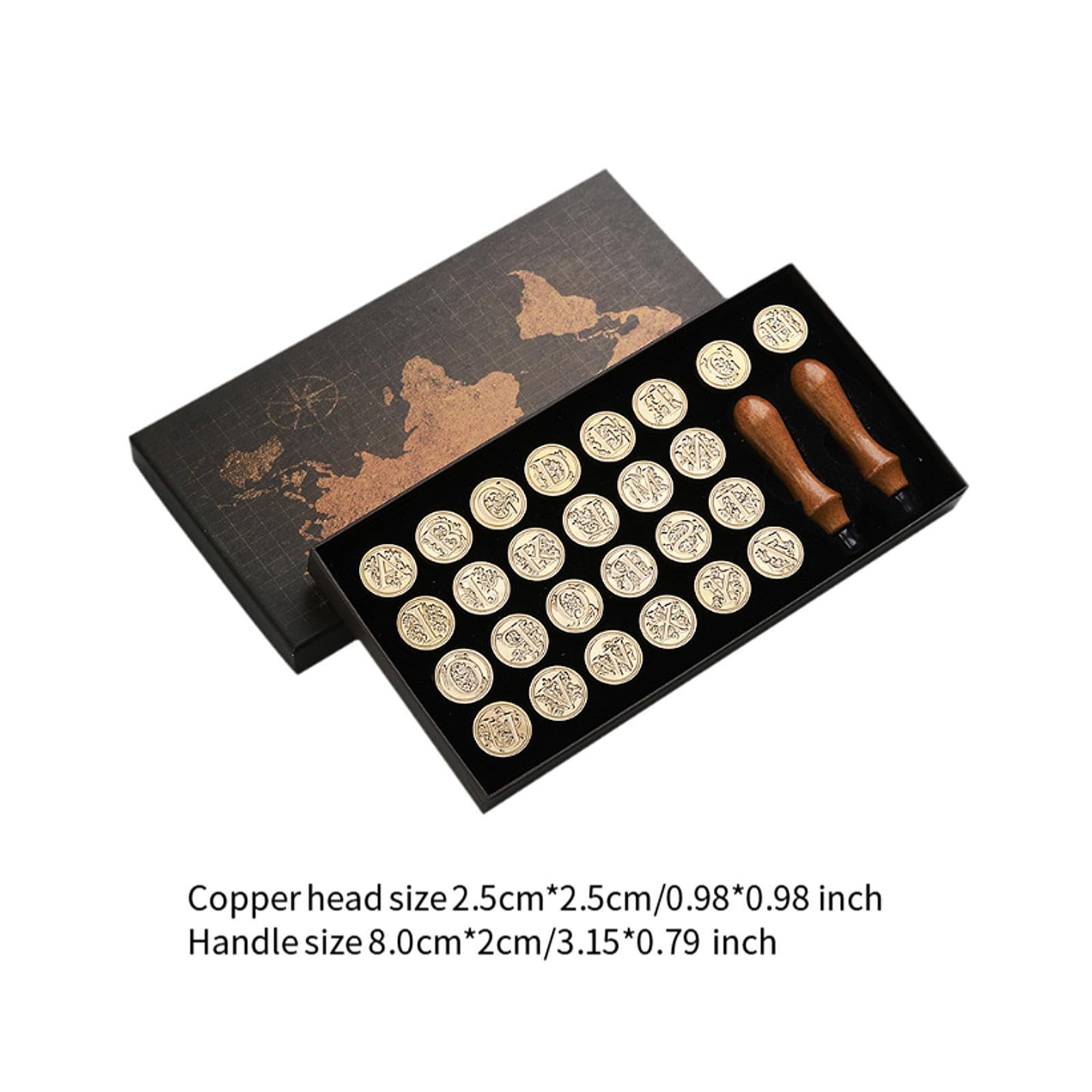 Alphabet Wachssiegel Stempelset, 26 Buchstaben, Geschenkbox Wachssiegel Stempelset für Einladungskarten, Feiertage, Hochzeiten, Geburtstage, Normal 2.5 cm
