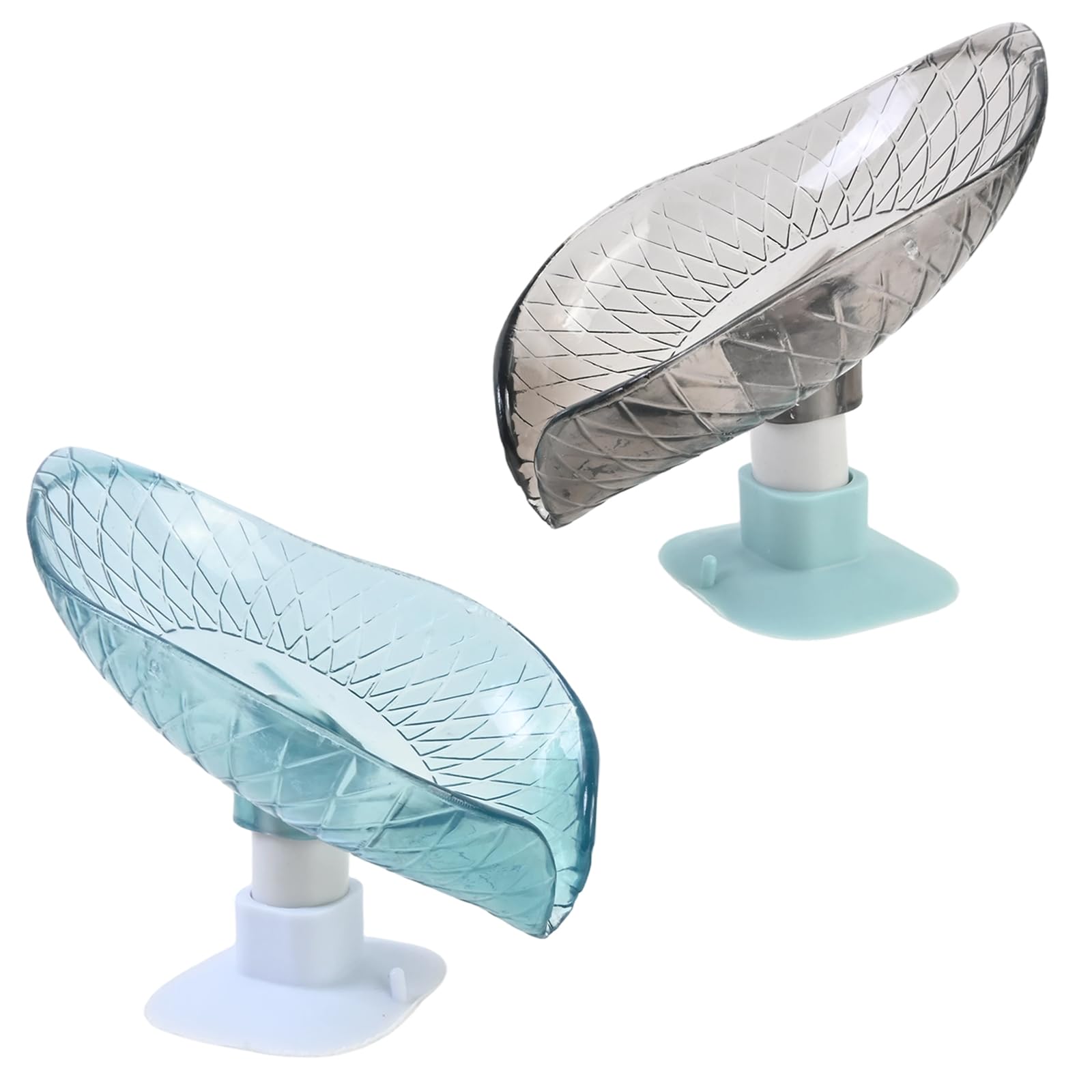 Leaf Shape Soap Dish, Self Draining Soap Holder with Suction Cup, Plastic Bar Soap Saver Tray for Shower, Bathroom, Kitchen Sink & Bathtub, Easy Cleaning and No Drilling