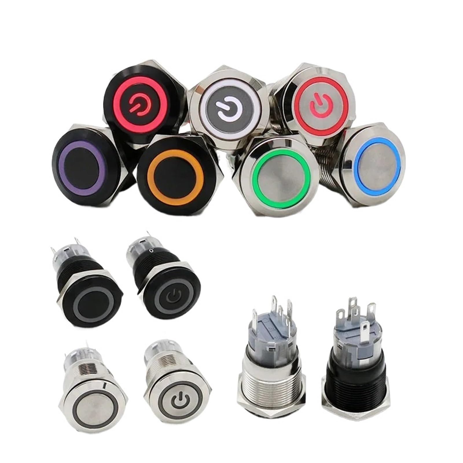 Bouton LED jaune pour PC et tuning auto interrupteur 19mm noir - 8