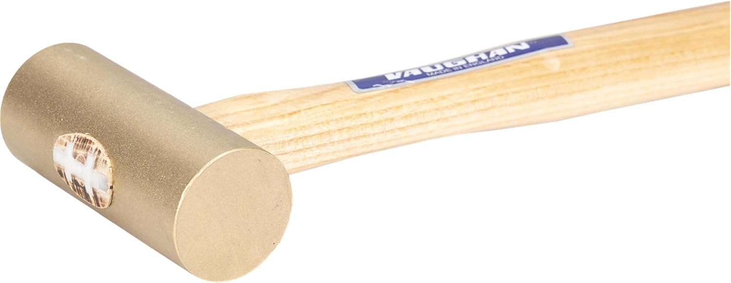 VAUGHAN Solid Brass Mallet, Non Sparking Non Marring 1.5 Lbs Head, Hickory Handle, BM150, VN59312